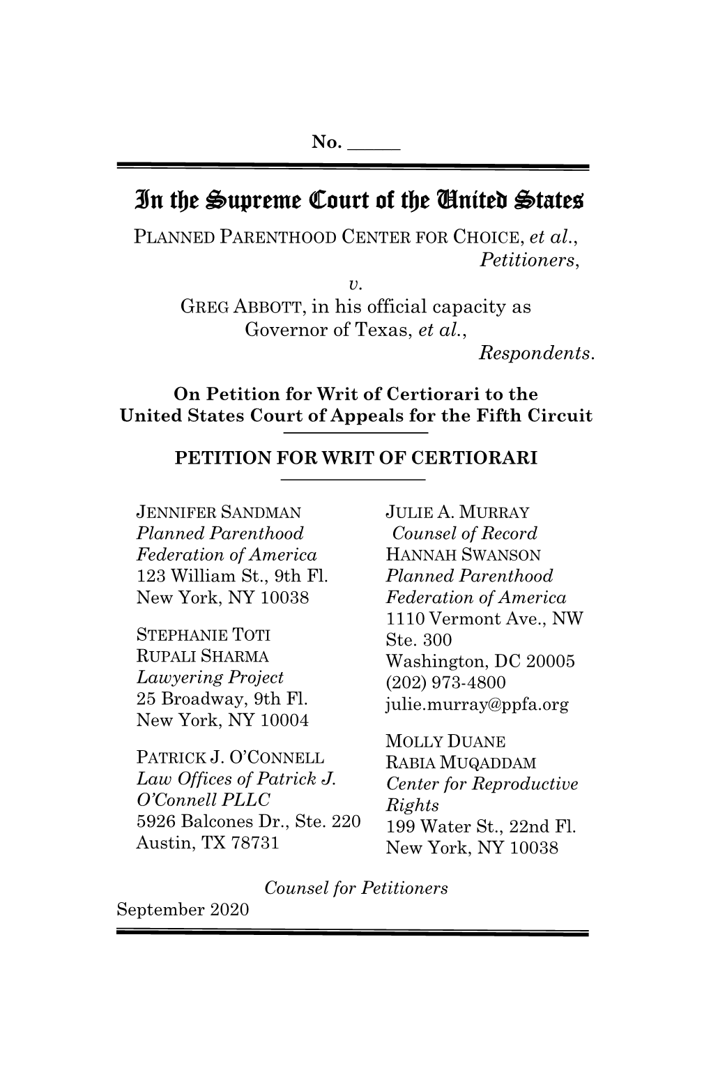 Petition for a Writ of Certiorari Should Be Granted and the Underlying Decisions of the Fifth Cir- Cuit Vacated