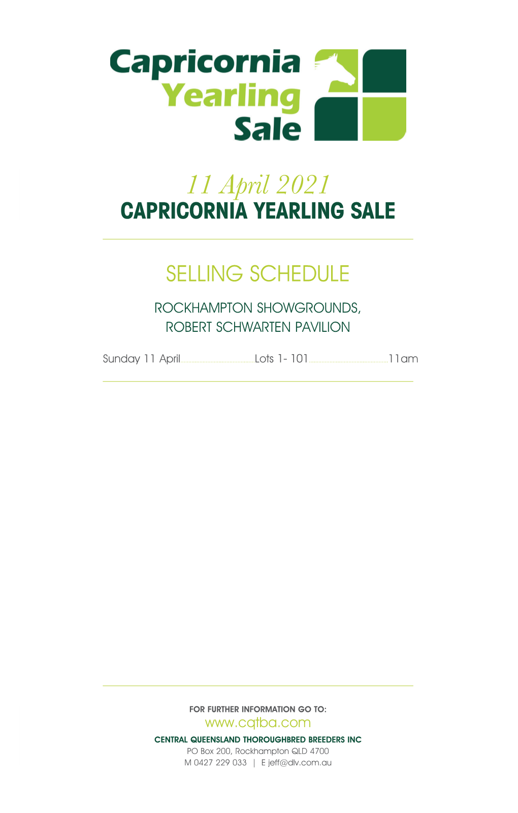 11 April 2021 CAPRICORNIA YEARLING SALE