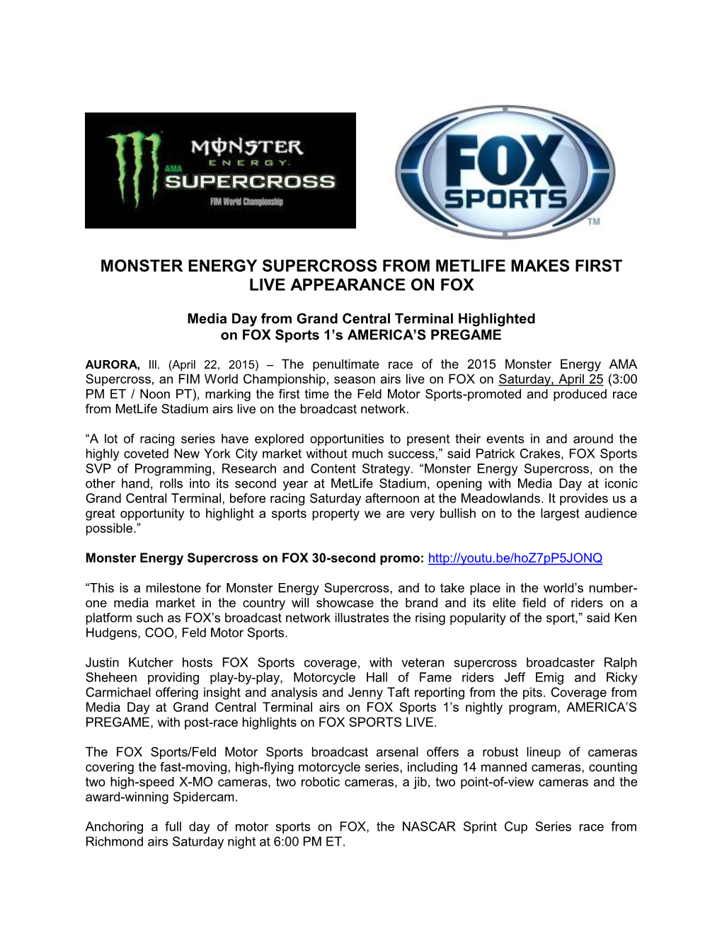 Monster Energy Supercross from Metlife Makes First Live Appearance on Fox