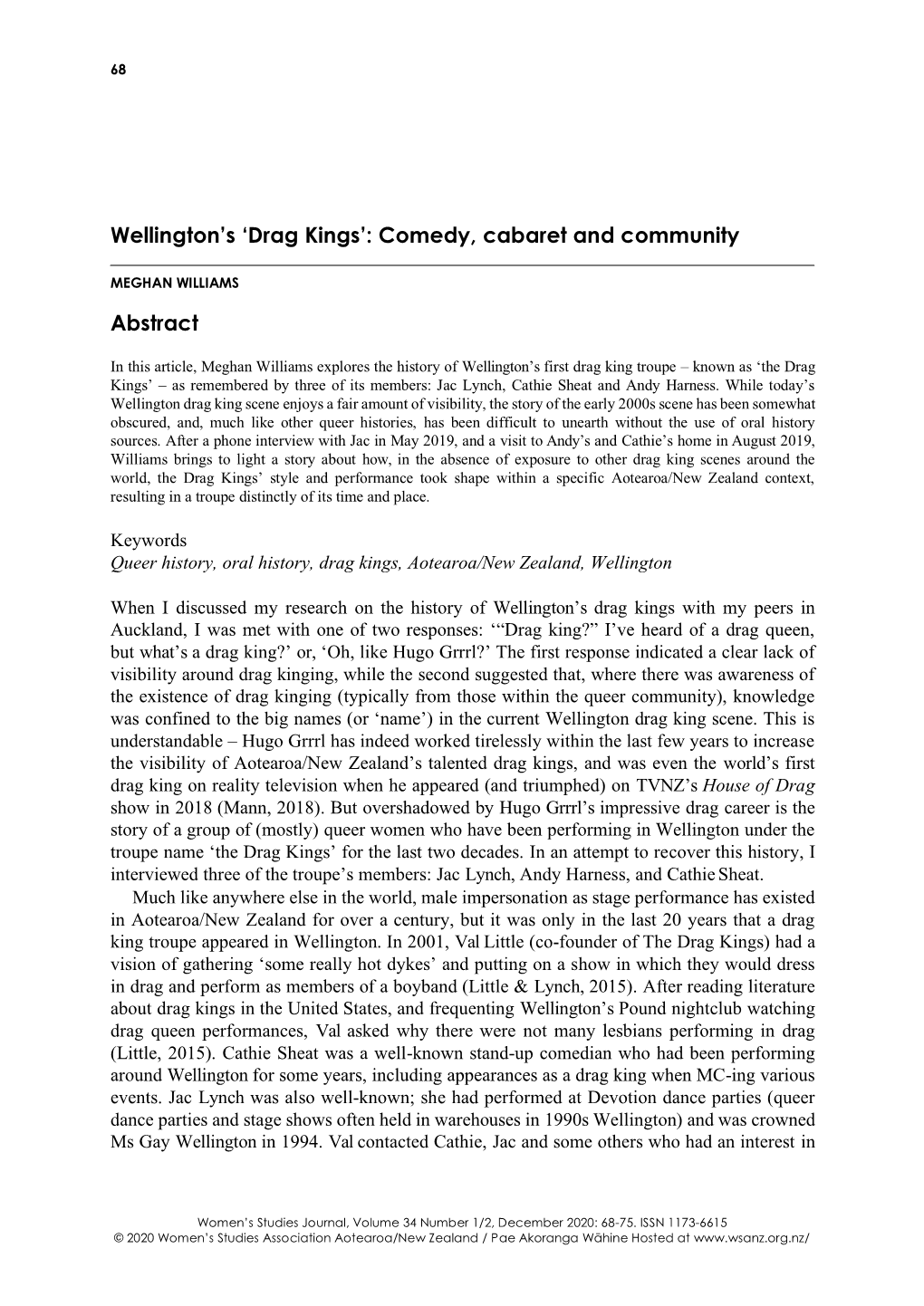 Wellington's 'Drag Kings': Comedy, Cabaret and Community Abstract