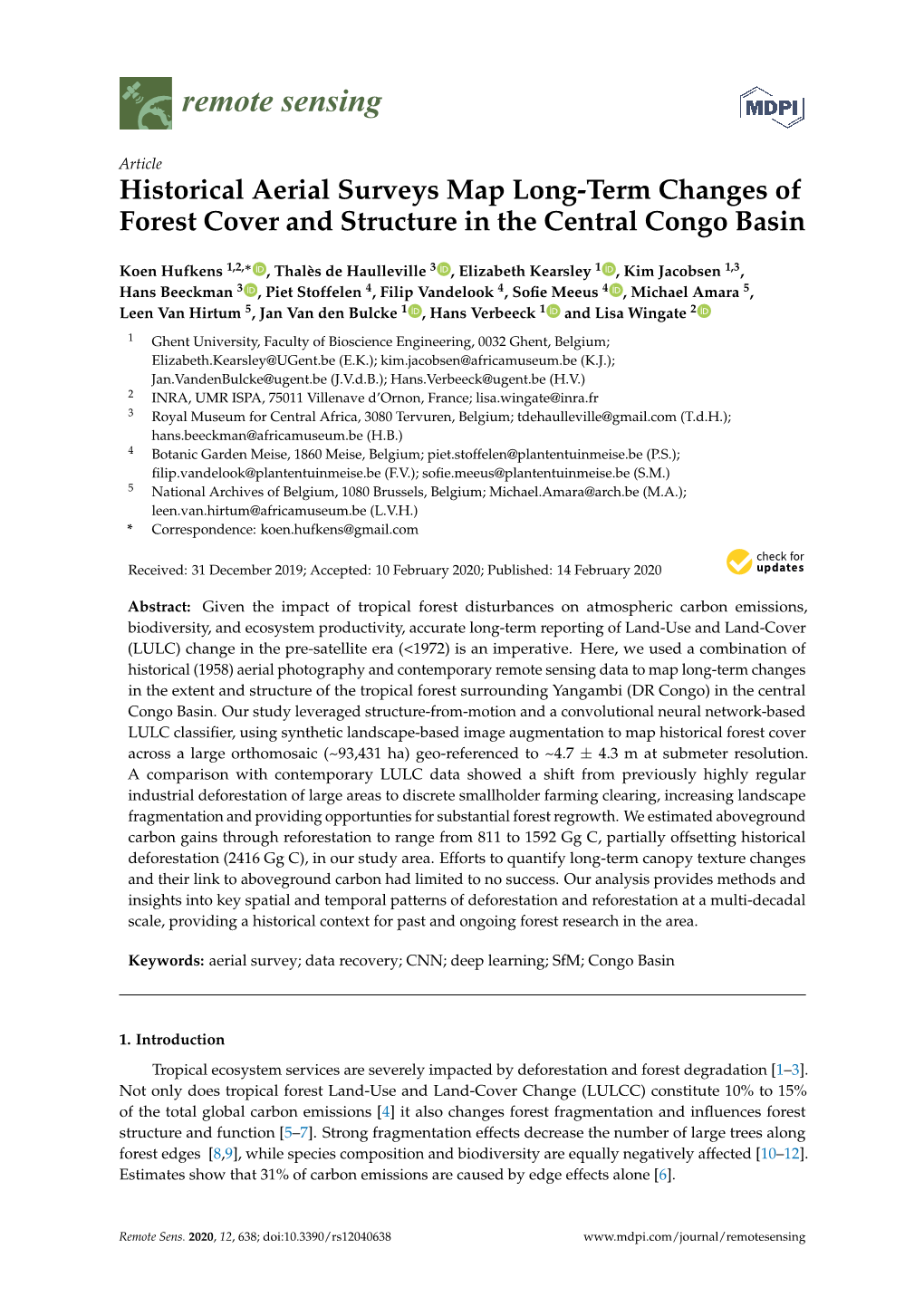 Historical Aerial Surveys Map Long-Term Changes of Forest Cover and Structure in the Central Congo Basin