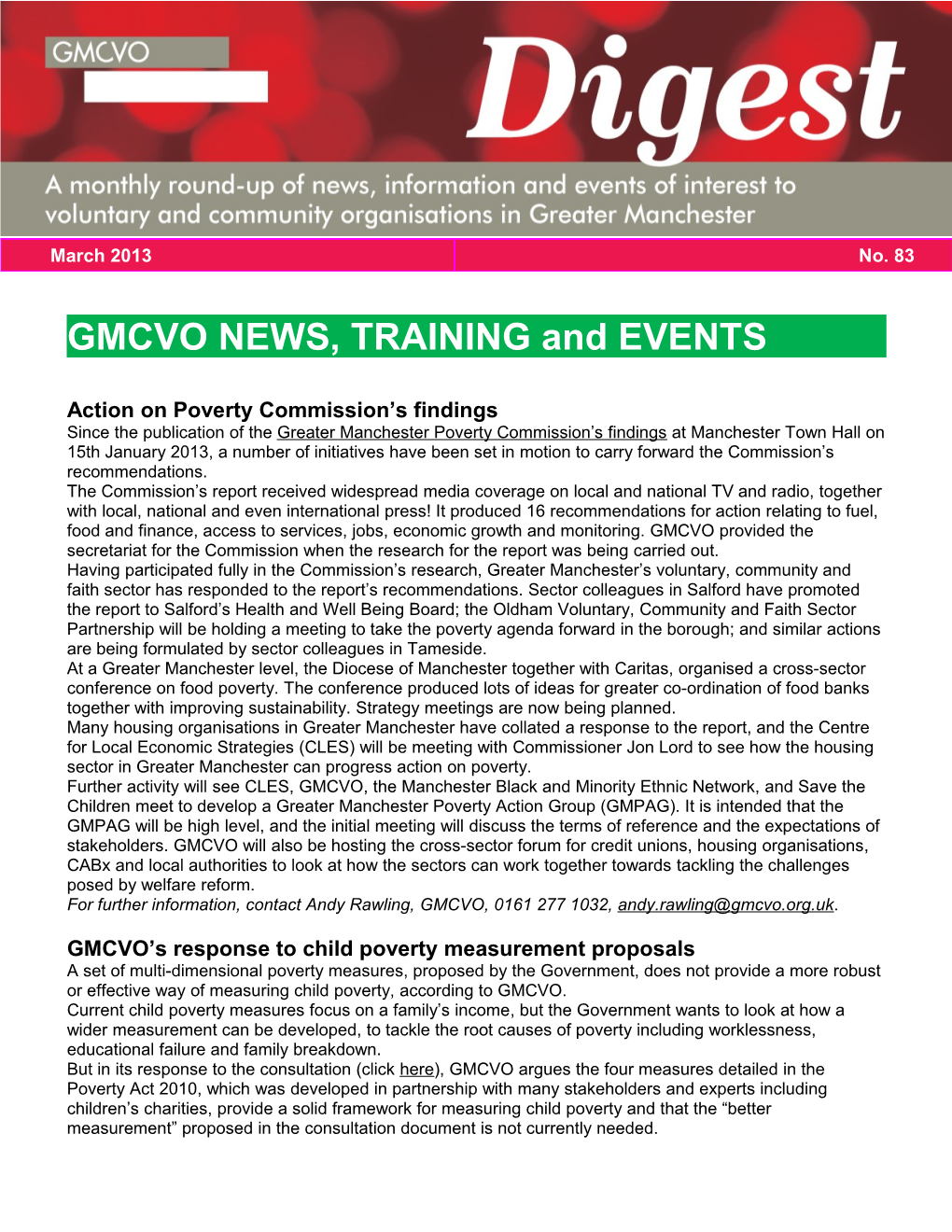 GMCVO NEWS, TRAINING and EVENTS