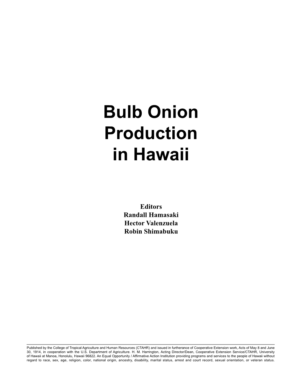 Bulb Onion Production in Hawaii