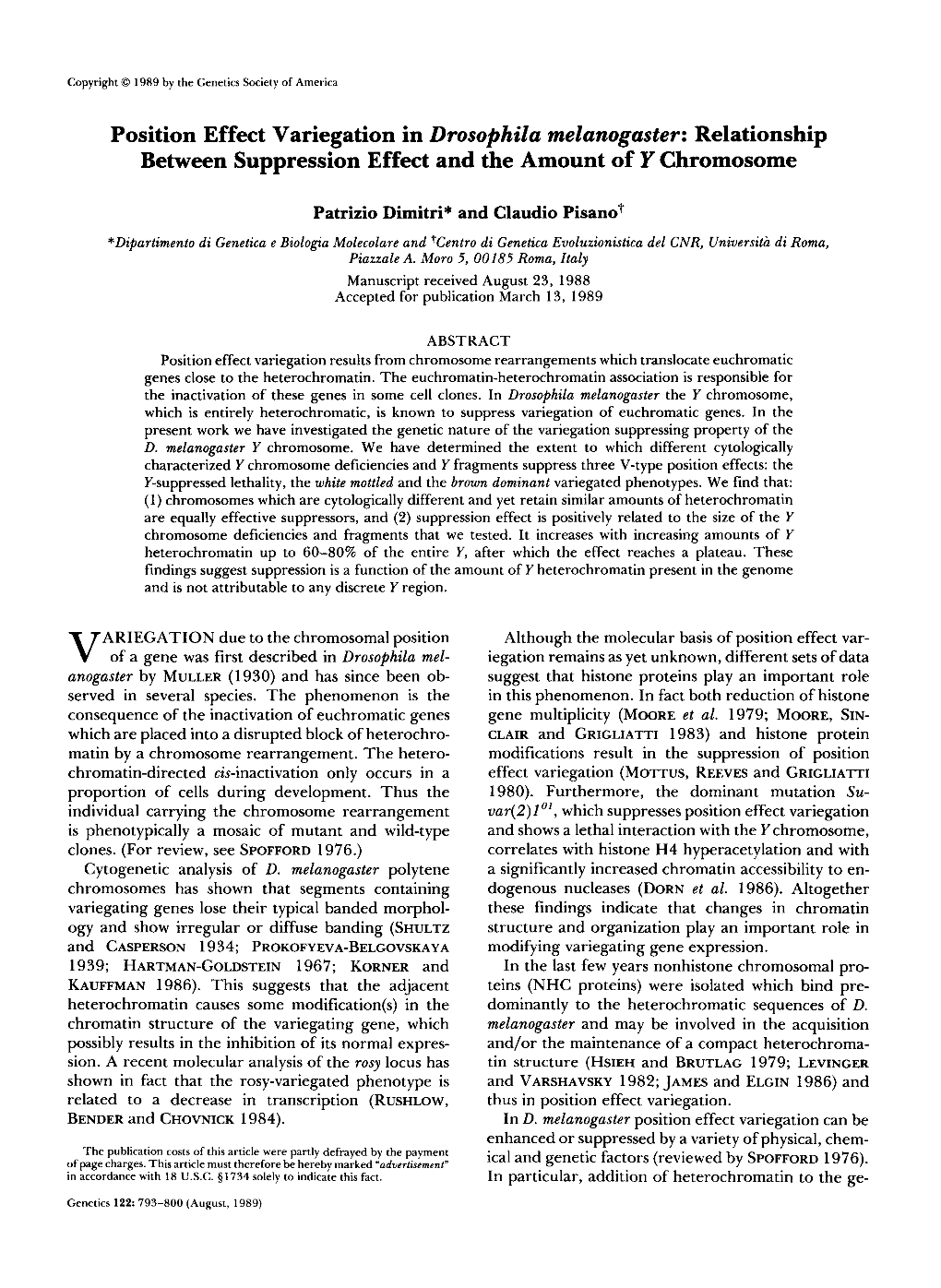 Position Effect Variegation in Drosophila Melanogaster