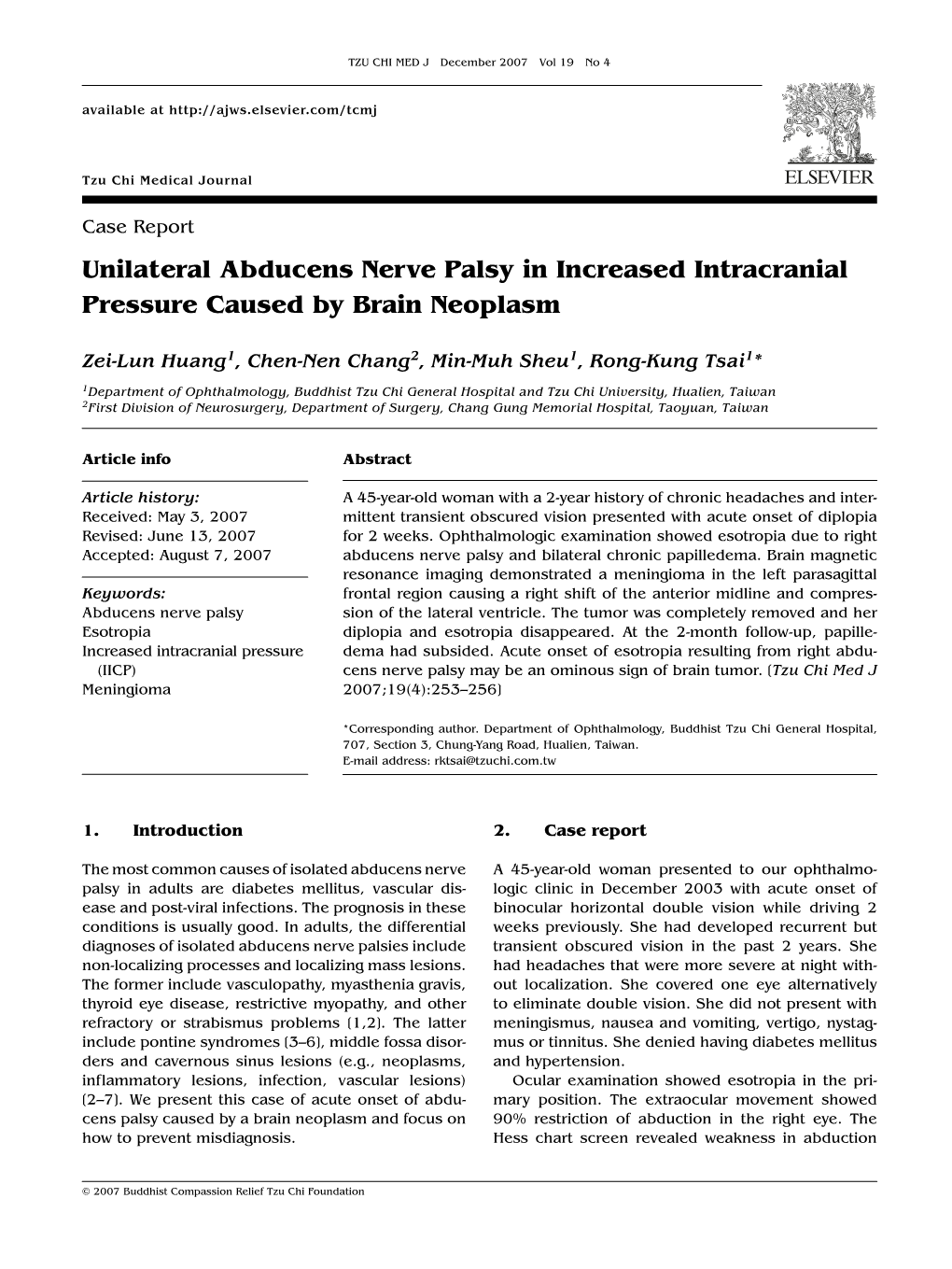 Unilateral Abducens Nerve Palsy in Increased Intracranial Pressure Caused by Brain Neoplasm