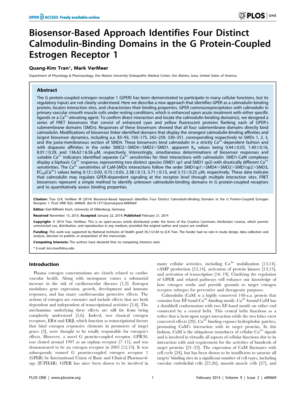 Biosensor-Based Approach Identifies Four Distinct Calmodulin-Binding Domains in the G Protein-Coupled Estrogen Receptor 1