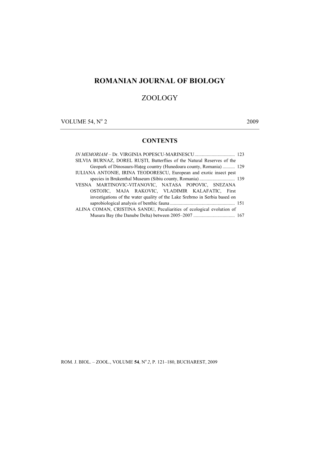 Romanian Journal of Biology Zoology