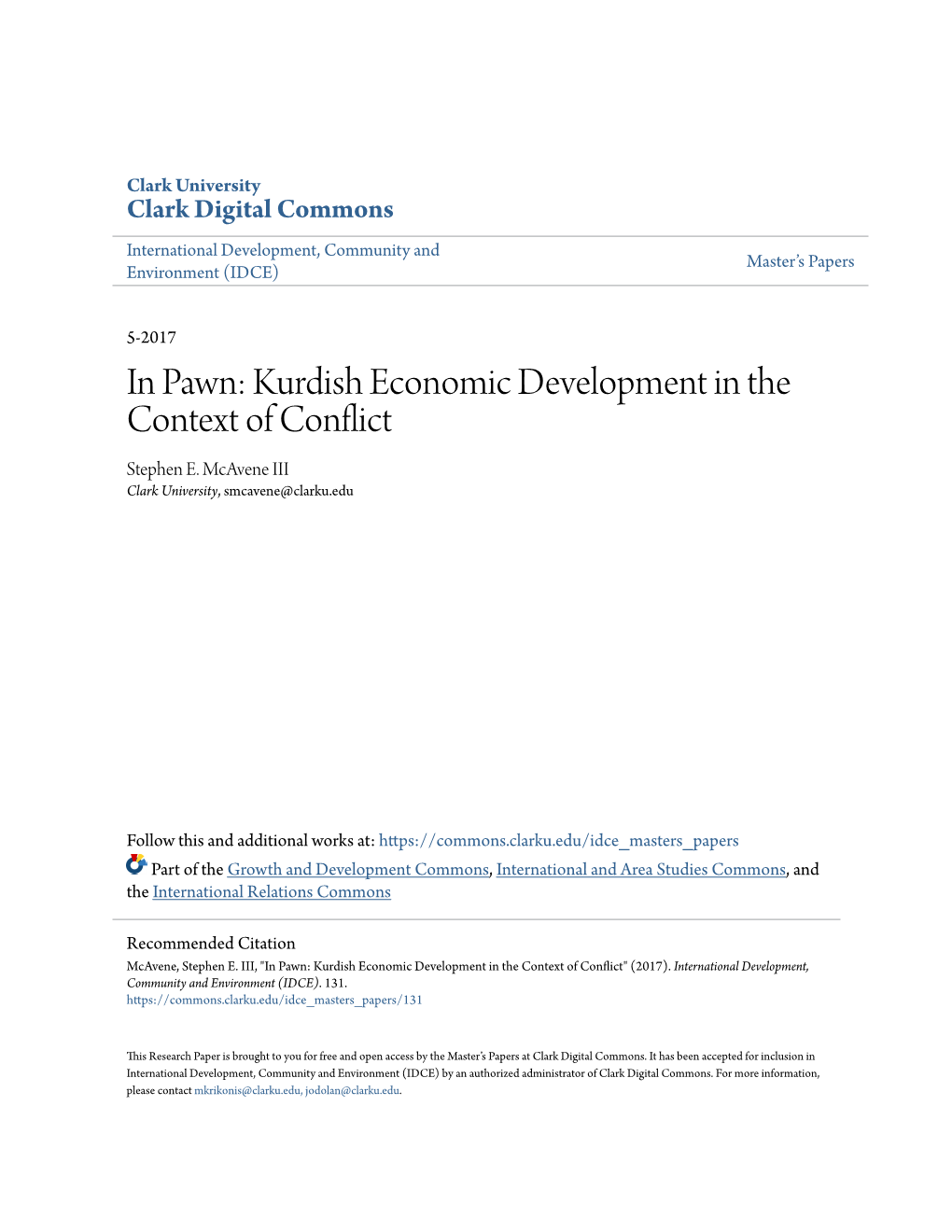 Kurdish Economic Development in the Context of Conflict Stephen E
