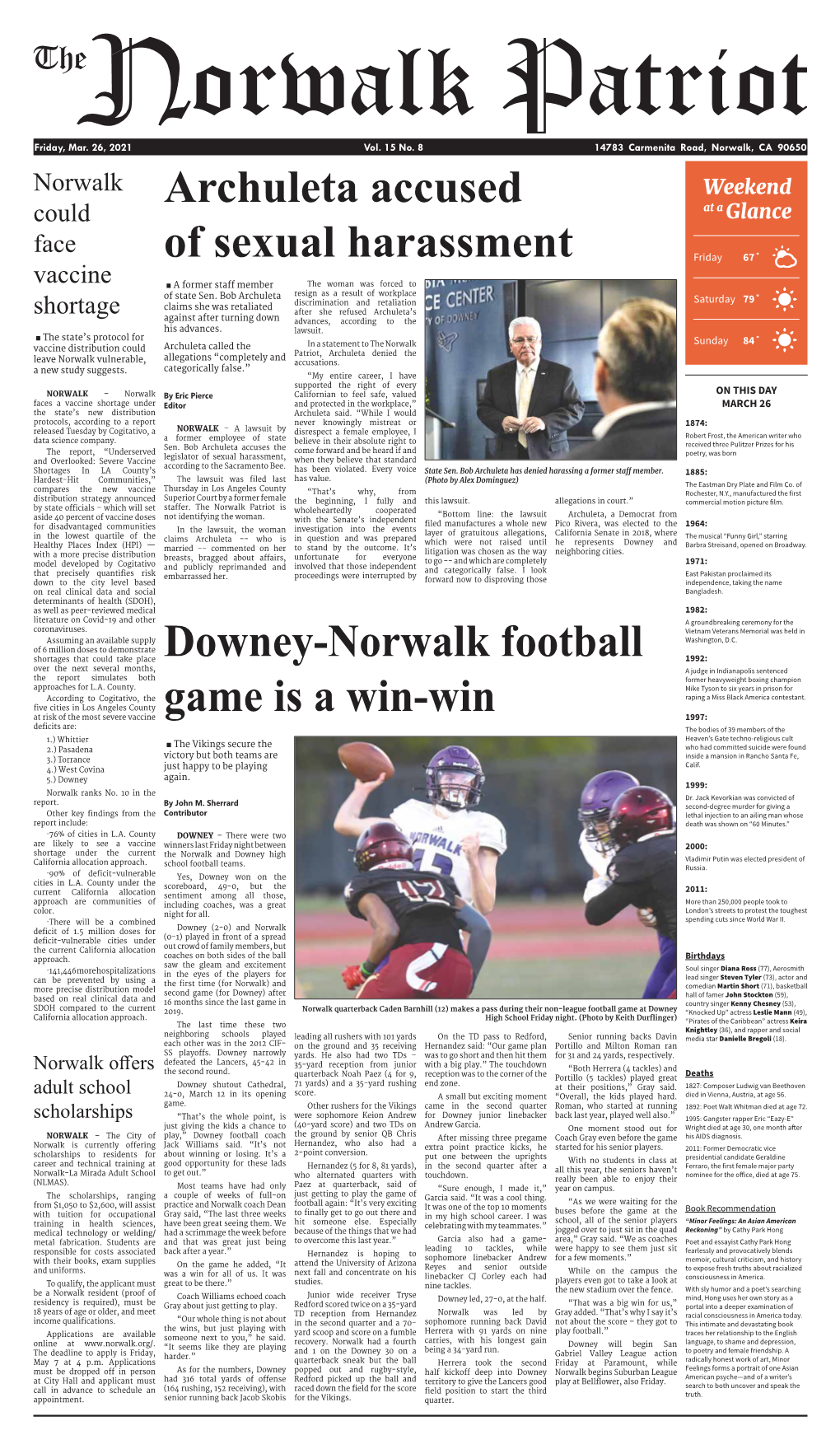 Downey-Norwalk Football Game Is a Win-Win Archuleta Accused Of