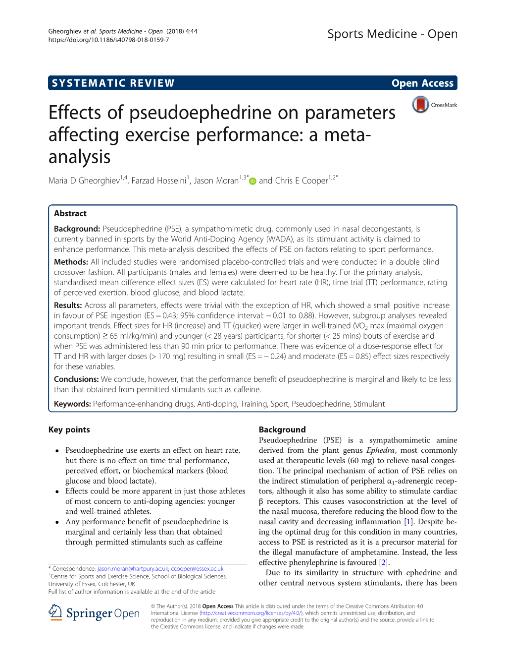 Effects of Pseudoephedrine on Parameters Affecting Exercise Performance: a Meta-Analysis