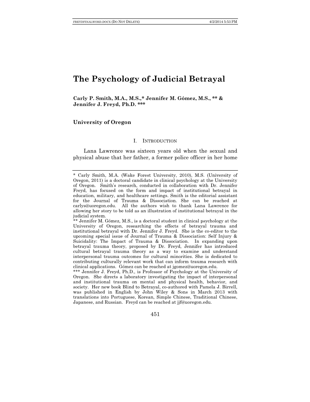 The Psychology of Judicial Betrayal
