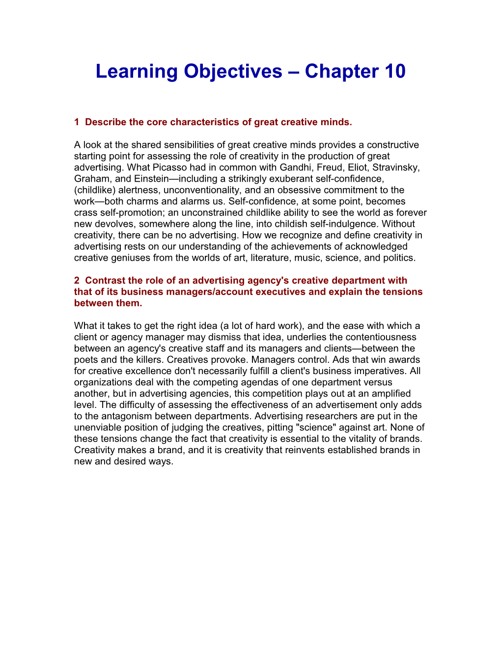 Learning Objectives Chapter 10