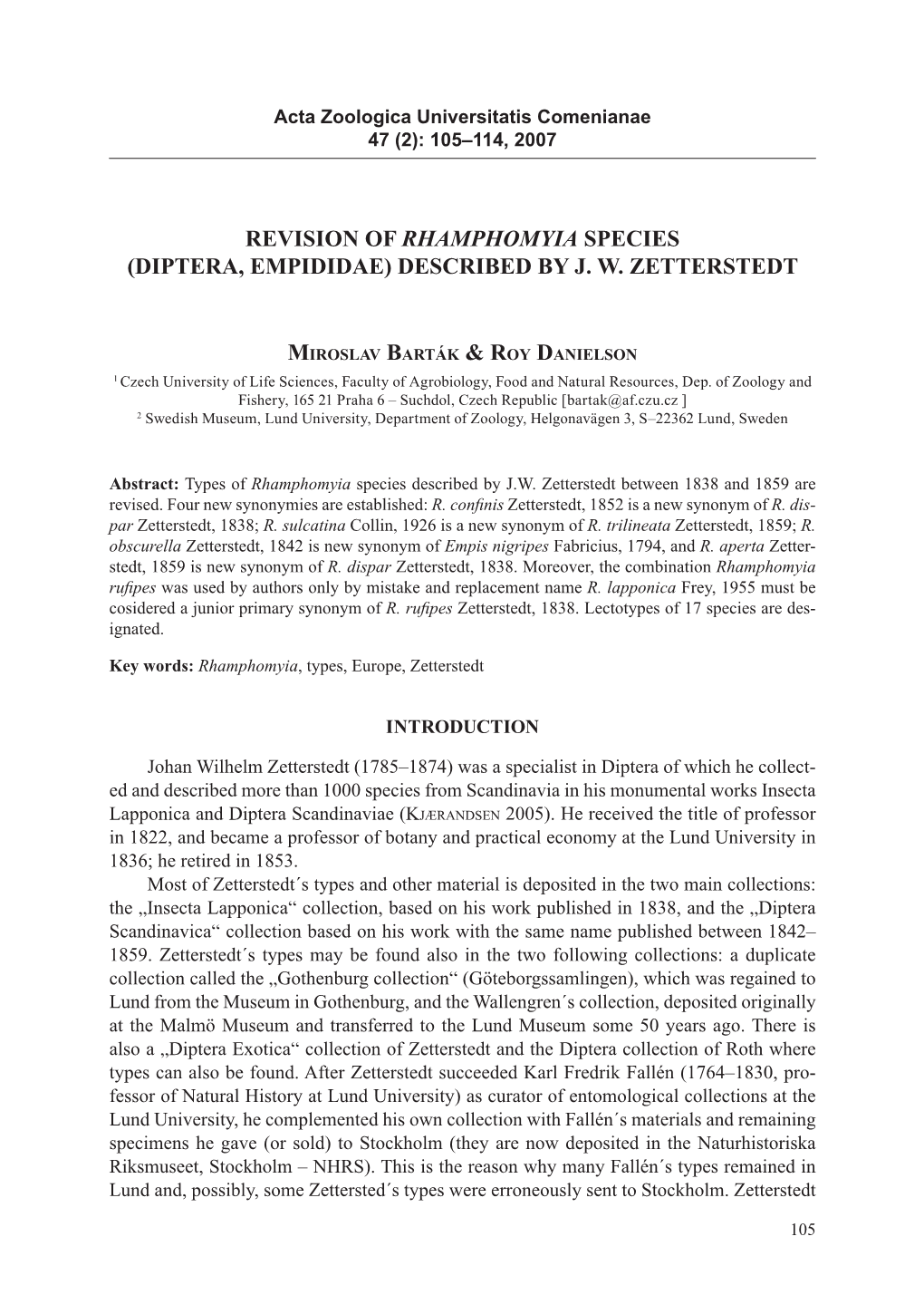 Revision of Rhamphomyia Species (Diptera, Empididae) Described by J