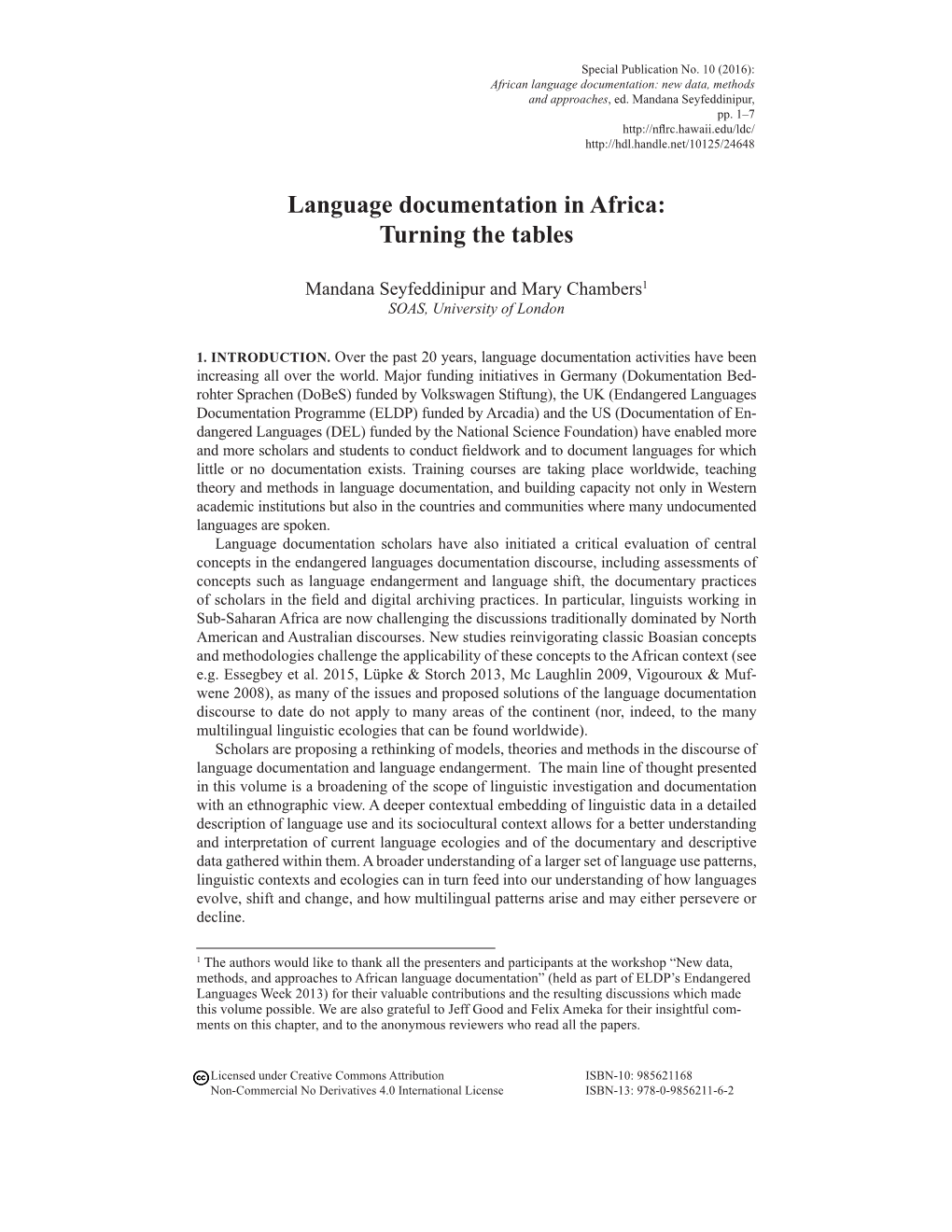 Language Documentation in Africa: Turning the Tables