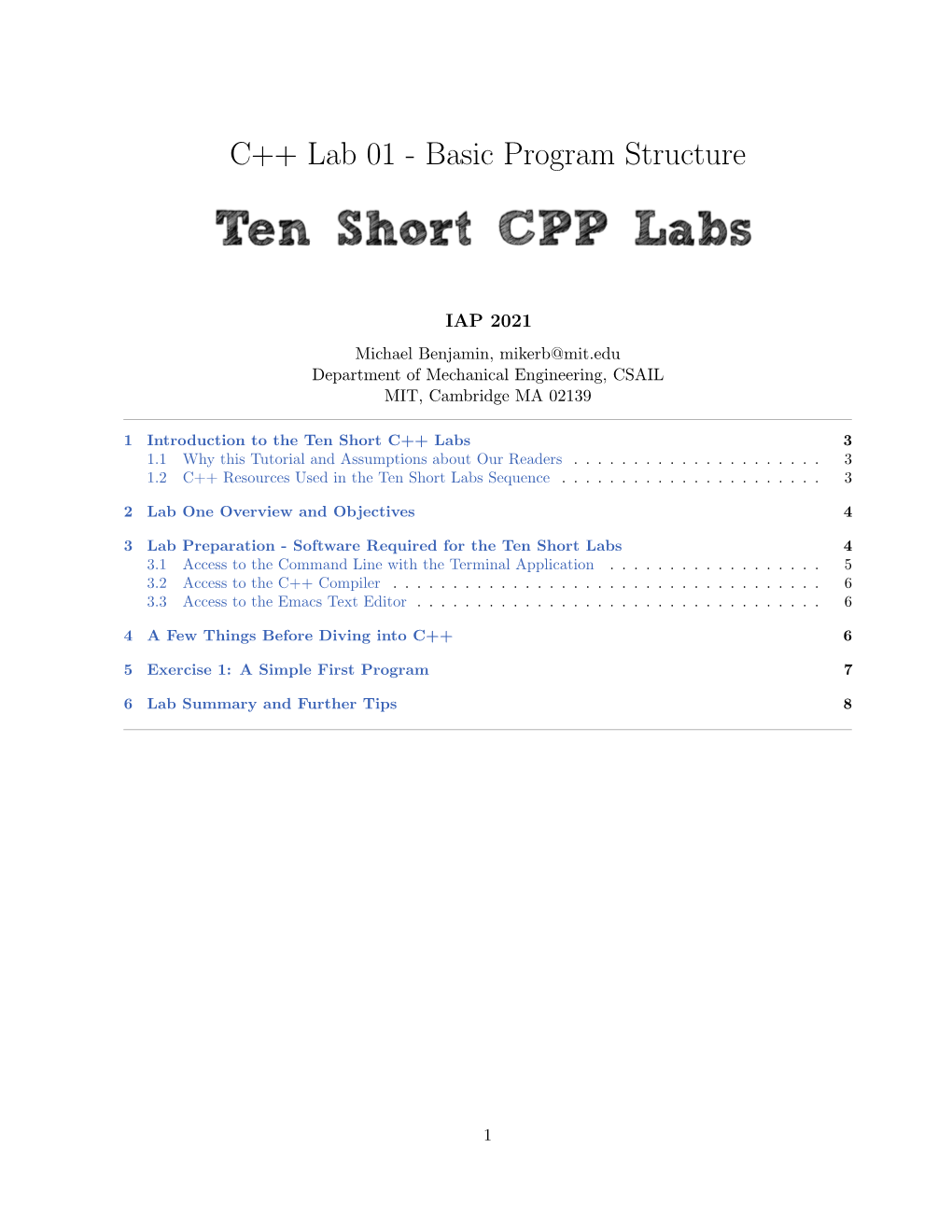 C++ Lab 01 - Basic Program Structure