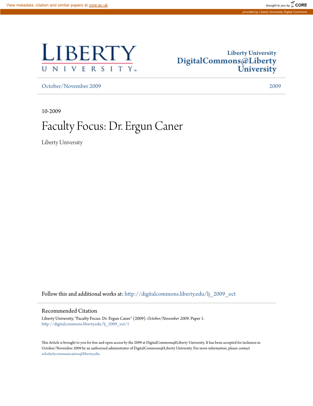 Faculty Focus: Dr. Ergun Caner Liberty University