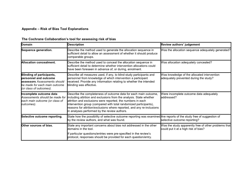 Appendix Risk of Bias Tool Explanations