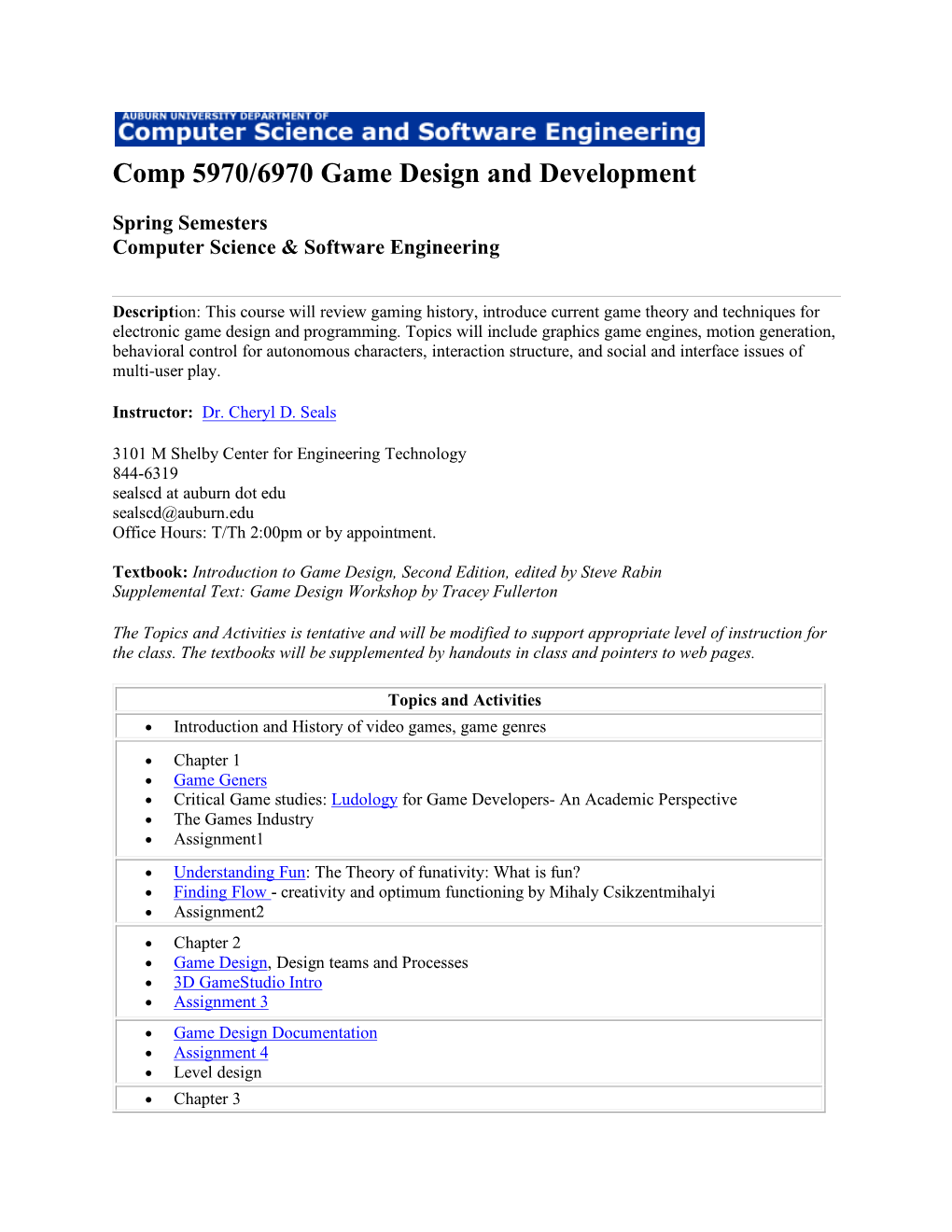 Comp 5970/6970 Game Design and Development