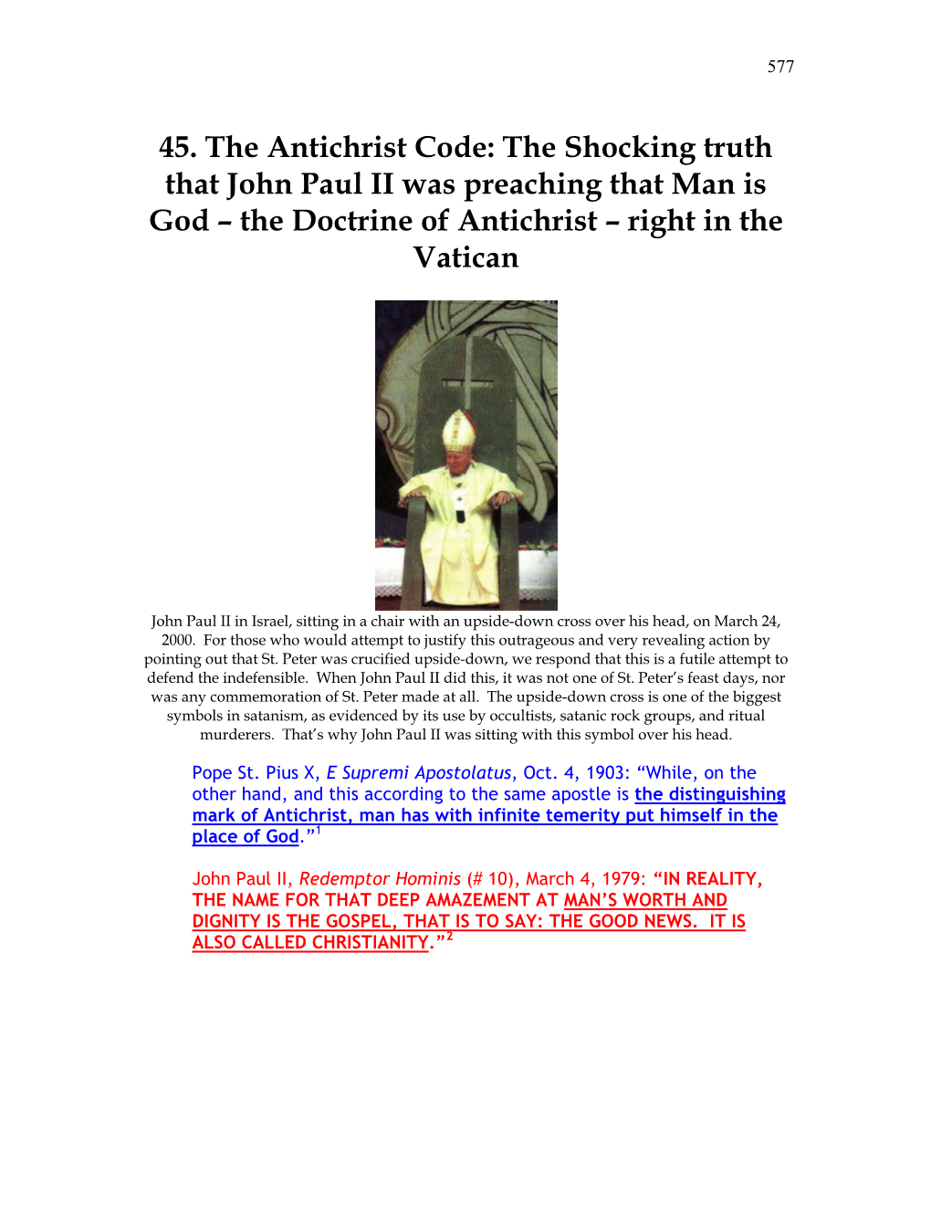 45. the Antichrist Code: the Shocking Truth That John Paul II Was Preaching That Man Is God – the Doctrine of Antichrist – Right in the Vatican