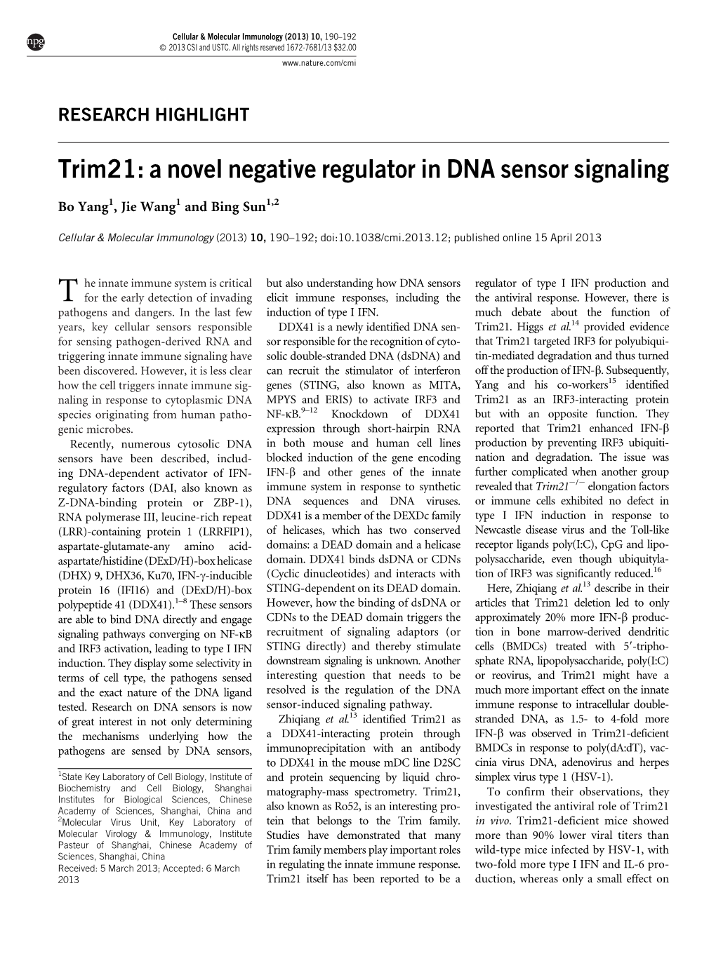 A Novel Negative Regulator in DNA Sensor Signaling