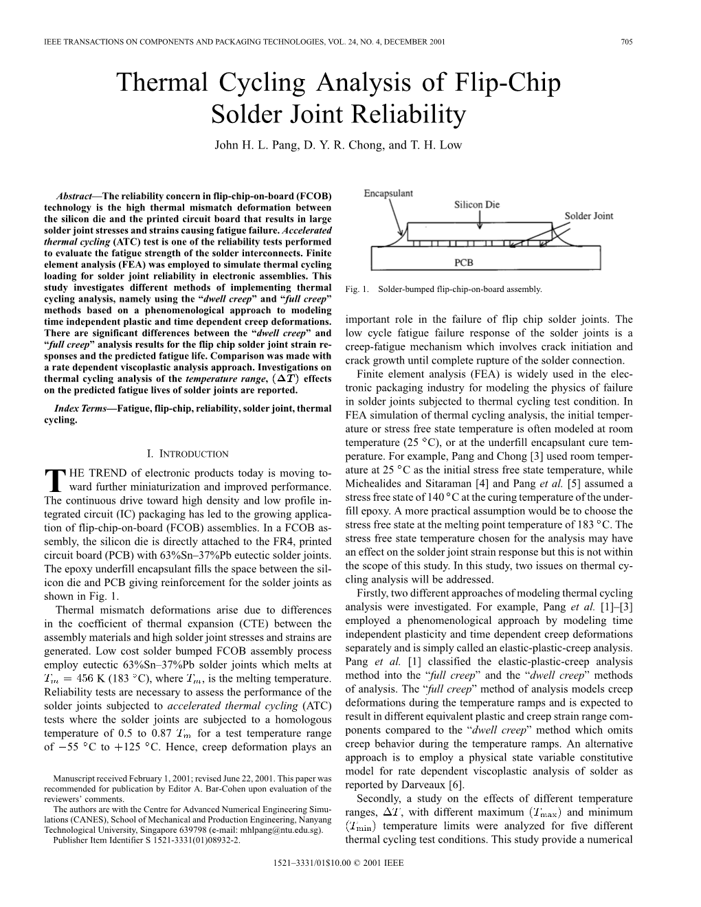 Thermal Cycling Analysis of Flip-Chip Solder Joint Reliability John H