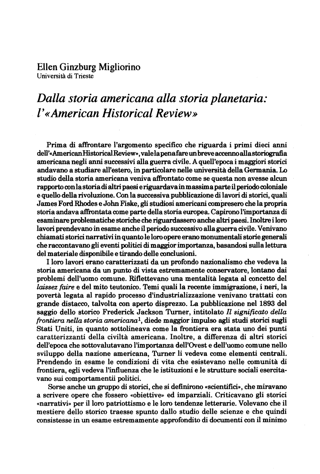 Dalla Storia Americana Alla Storia Planetaria: L' «American Historical Review»