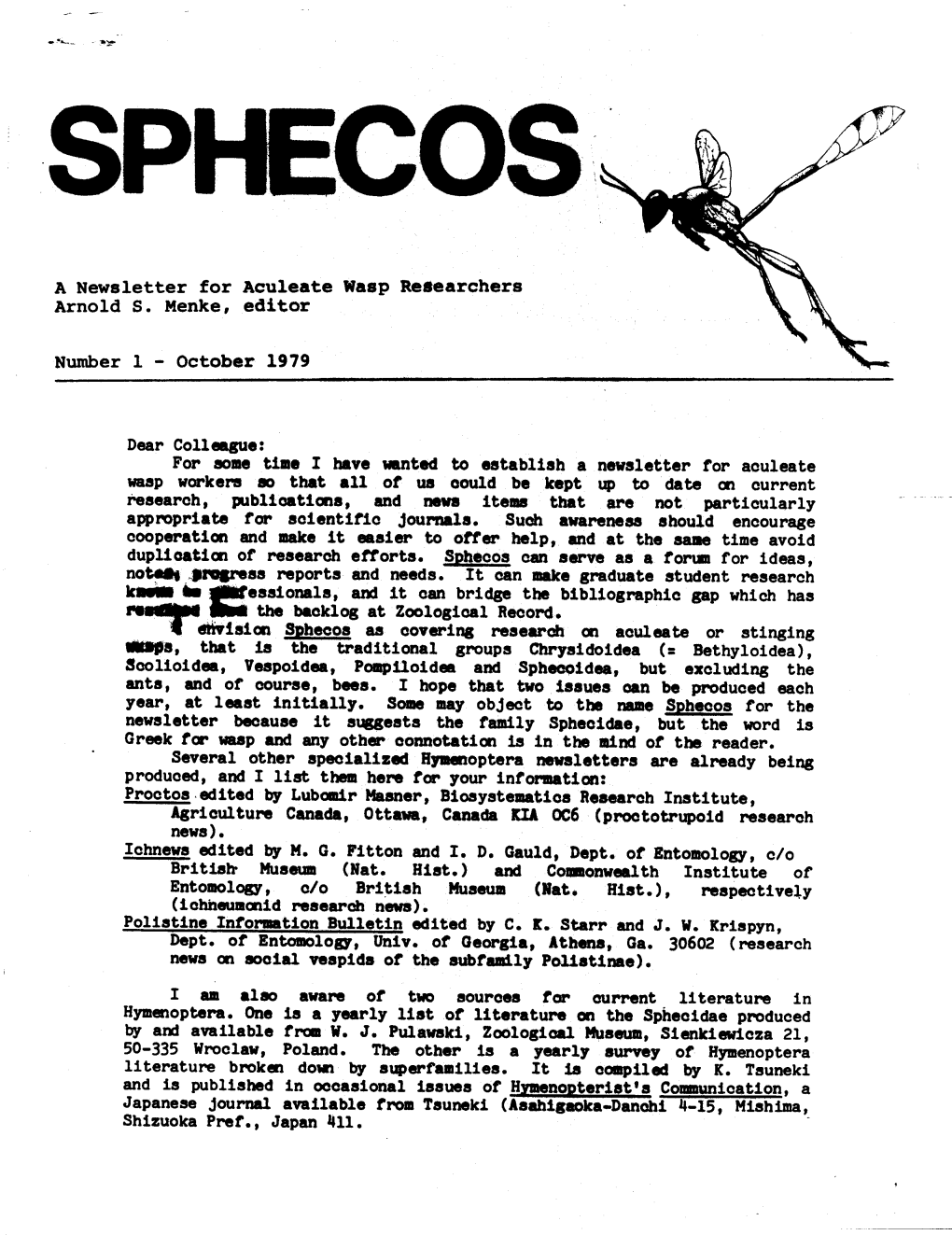 Sphecos: a Forum for Aculeate Wasp Researchers