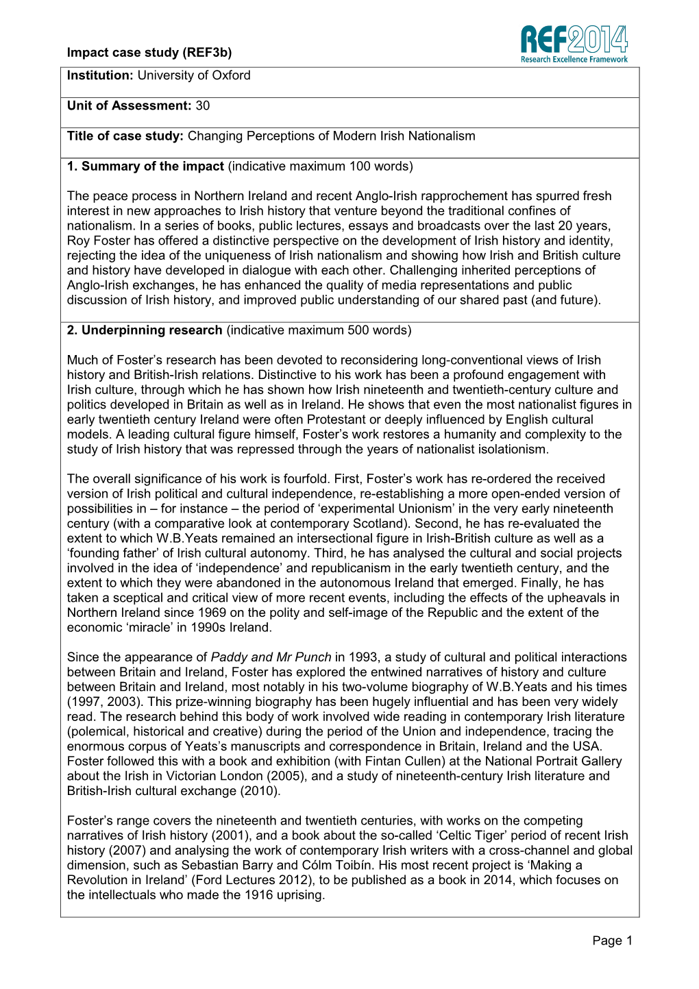 Impact Case Study (Ref3b) Page 1 Institution: University of Oxford Unit