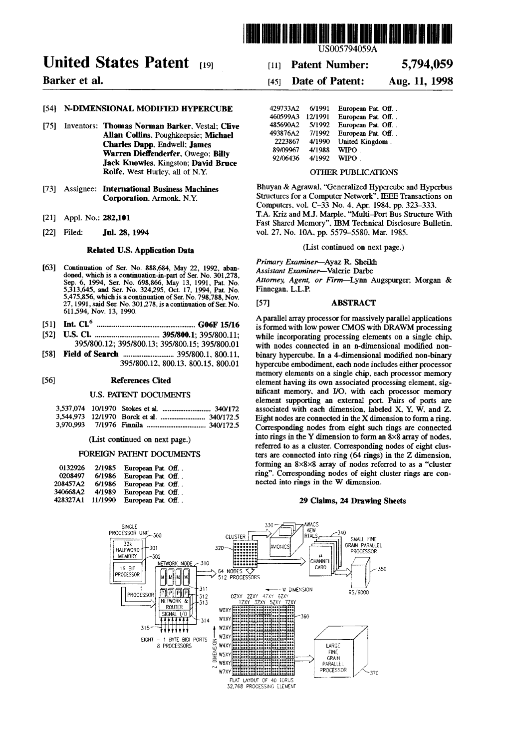 United States Patent [191 [11] Patent Number: 5,794,059 Barker Et A1