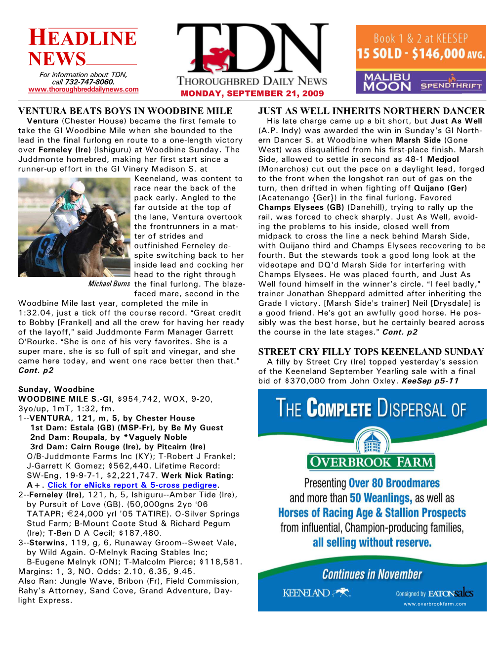 HEADLINE NEWS for Information About TDN, Call 732-747-8060