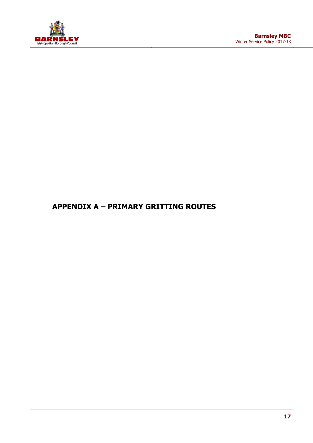 Appendix a – Primary Gritting Routes