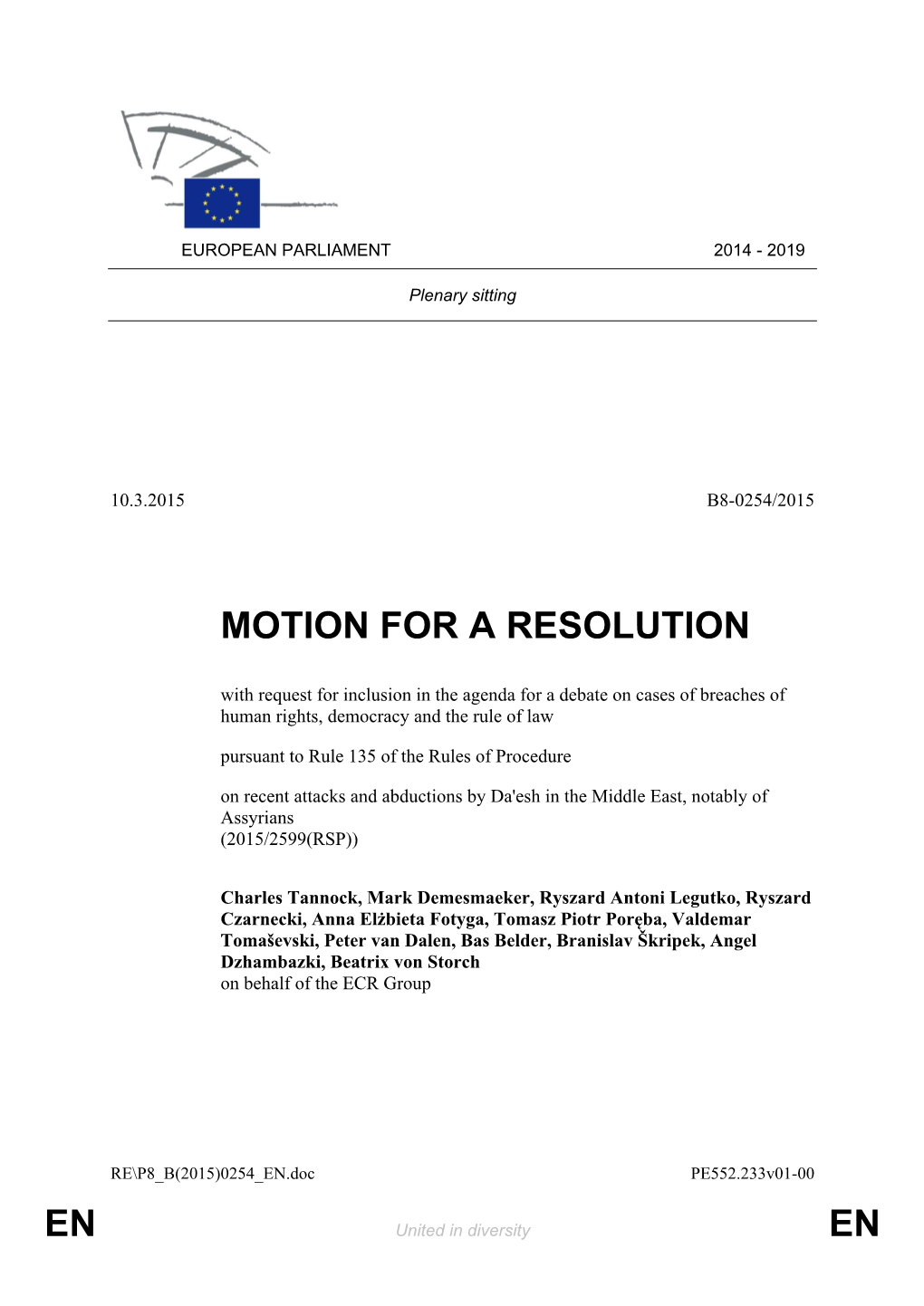 En En Motion for a Resolution