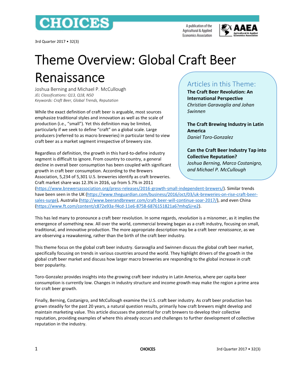 Theme Overview: Global Craft Beer Renaissance