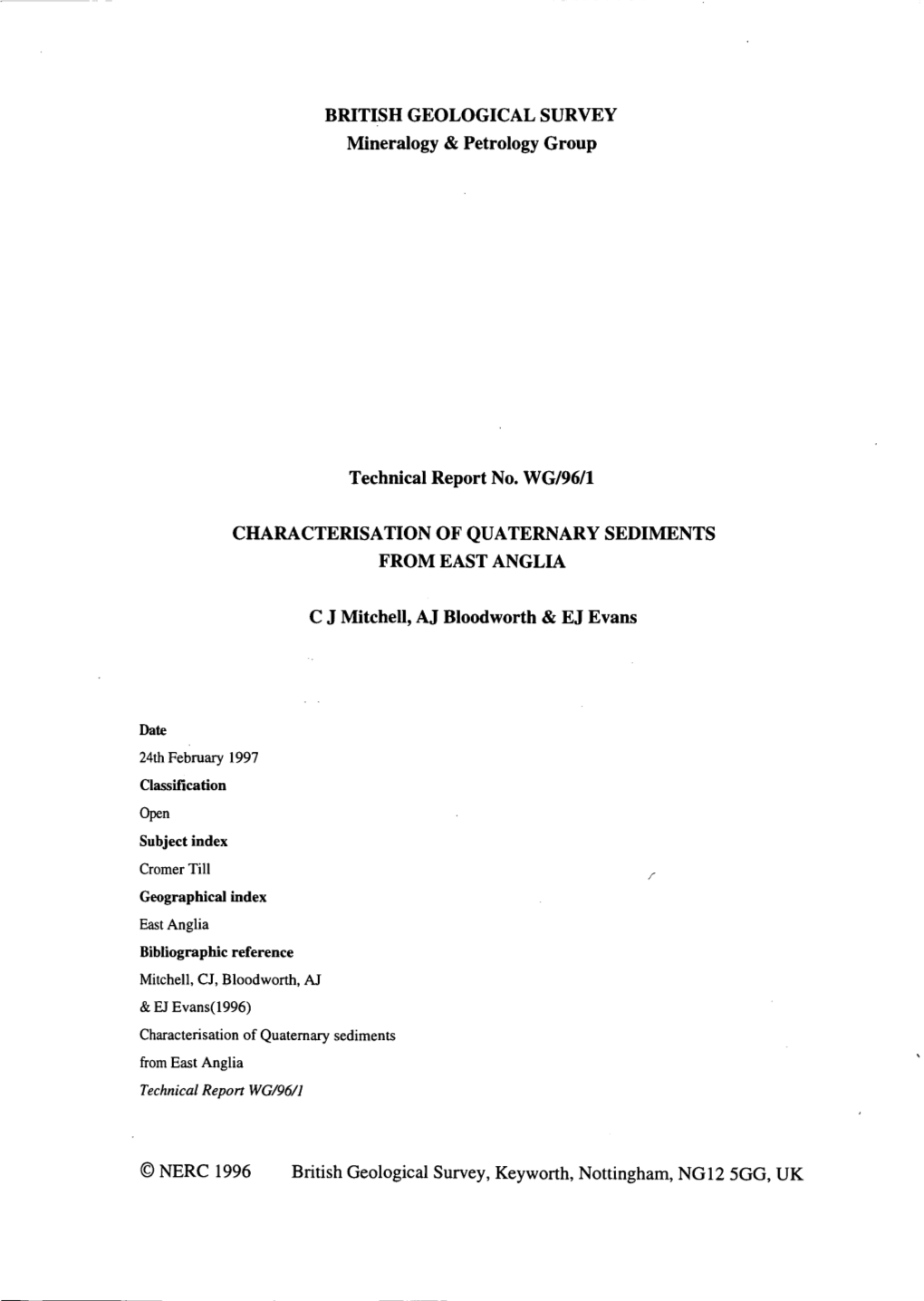 BRITISH GEOLOGICAL SURVEY Mineralogy & Petrology Group