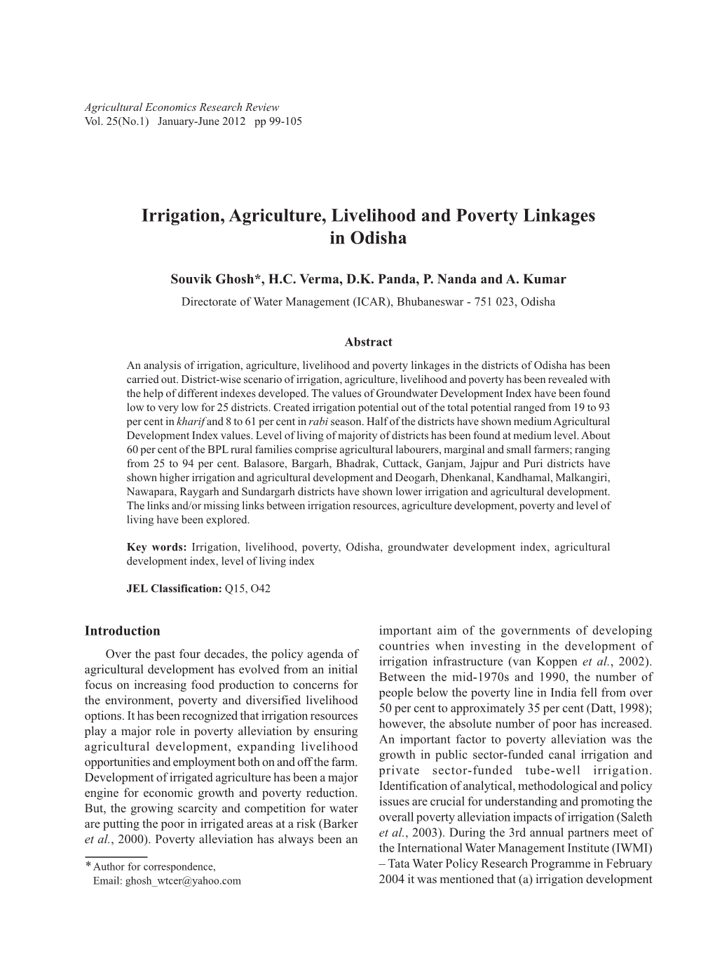 Irrigation, Agriculture, Livelihood and Poverty Linkages in Odisha