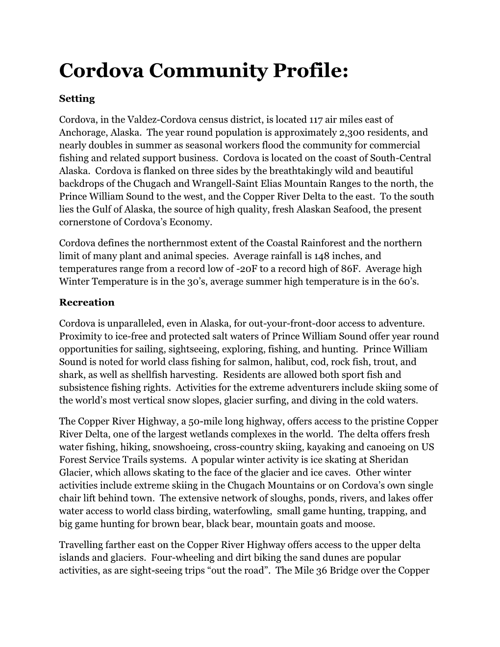 Cordova Community Profile