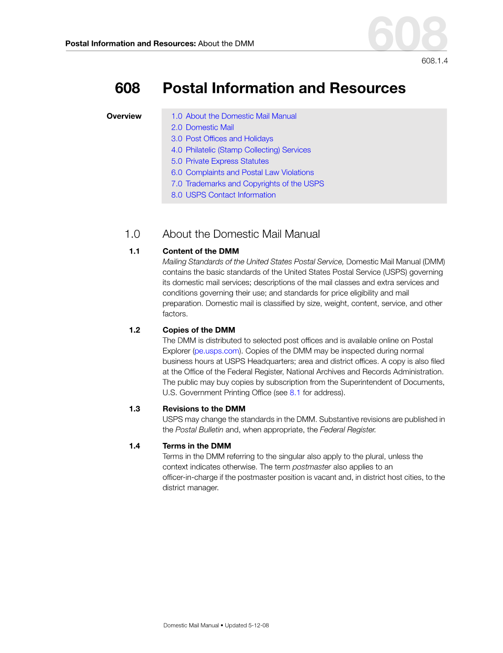 DMM 608 Postal Information and Resources