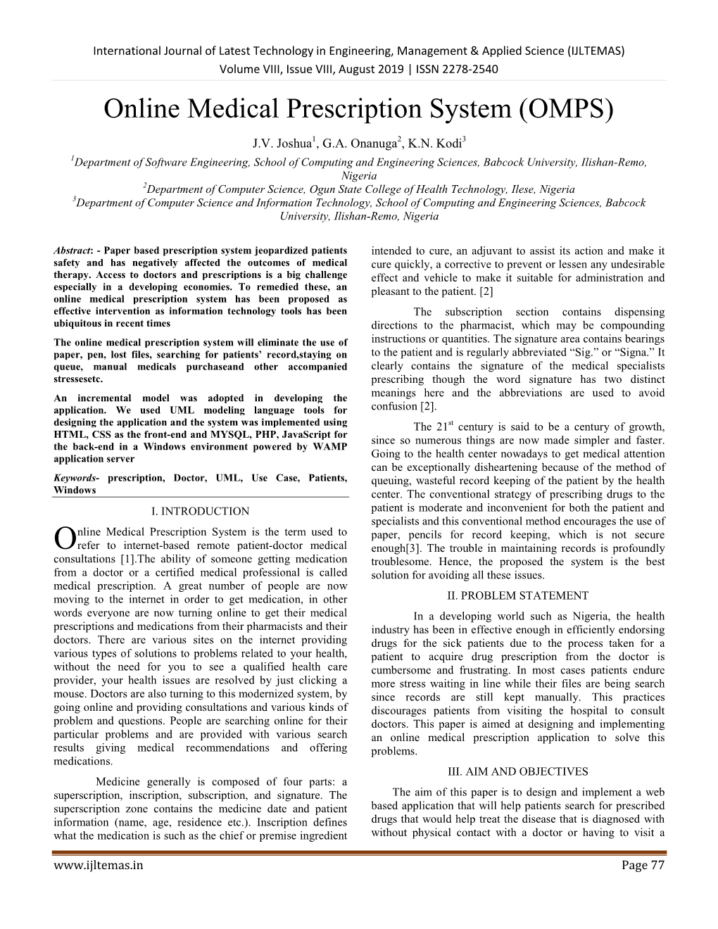 Online Medical Prescription System (OMPS)