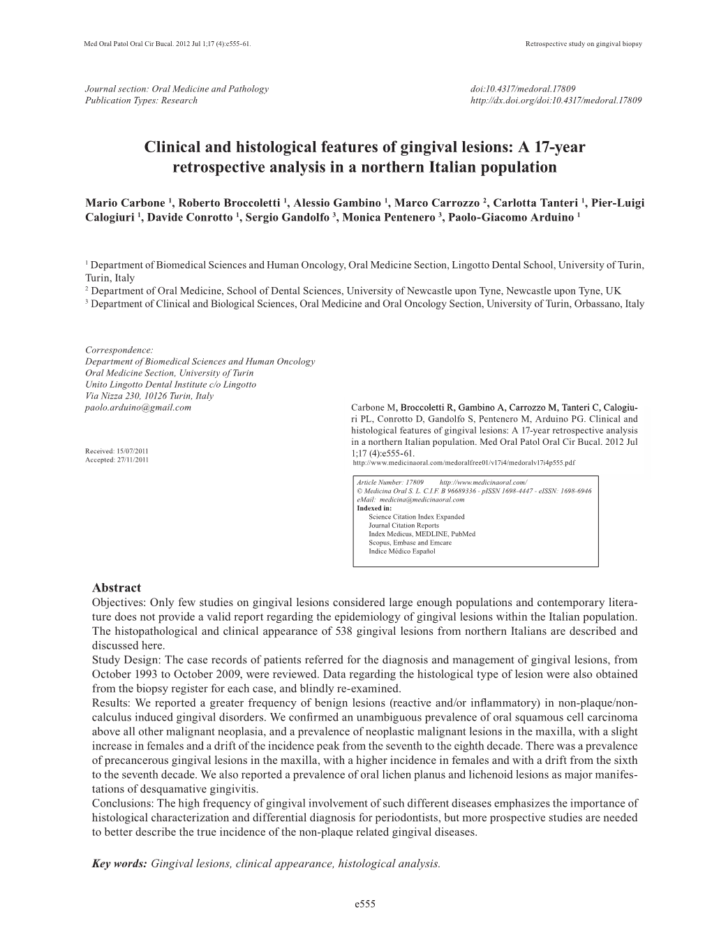 Clinical and Histological Features of Gingival Lesions: a 17-Year Retrospective Analysis in a Northern Italian Population