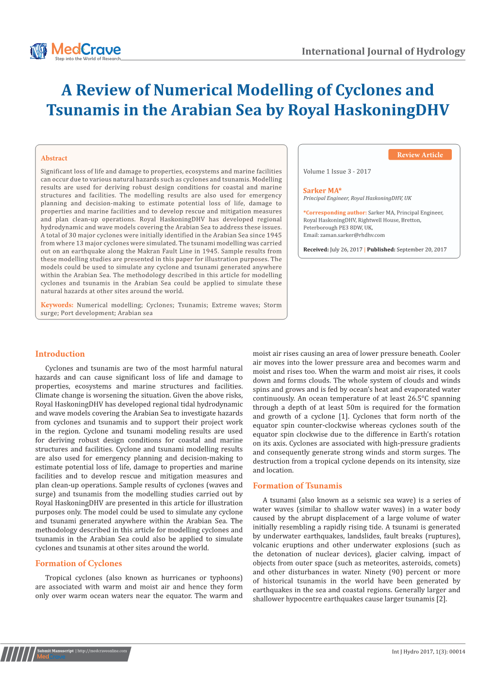 A Review of Numerical Modelling of Cyclones and Tsunamis in the Arabian Sea by Royal Haskoningdhv