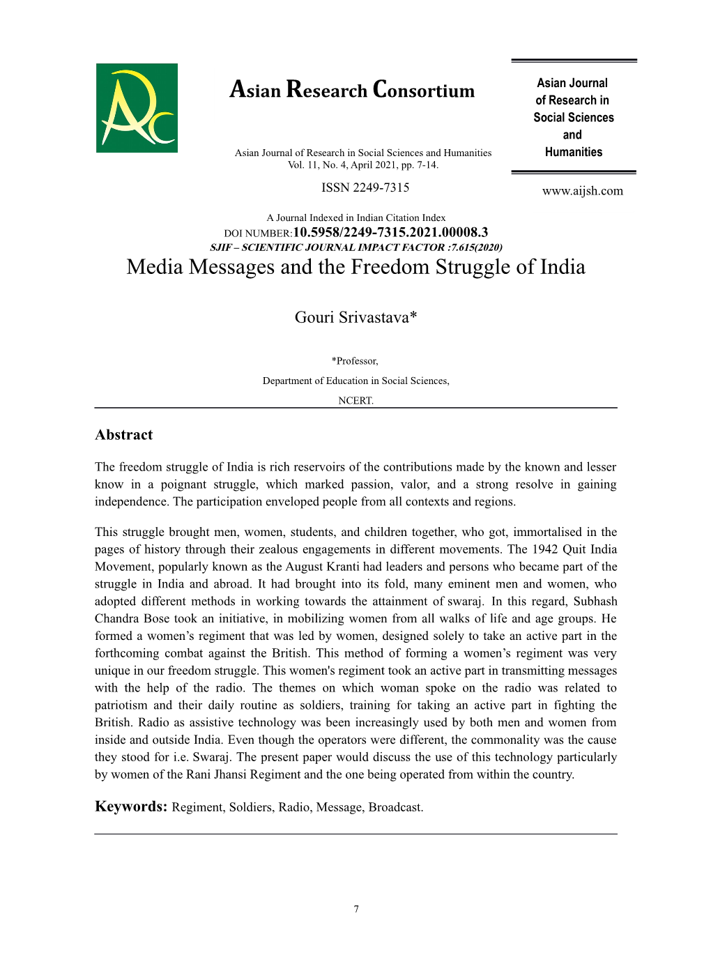 Media Messages and the Freedom Struggle of India