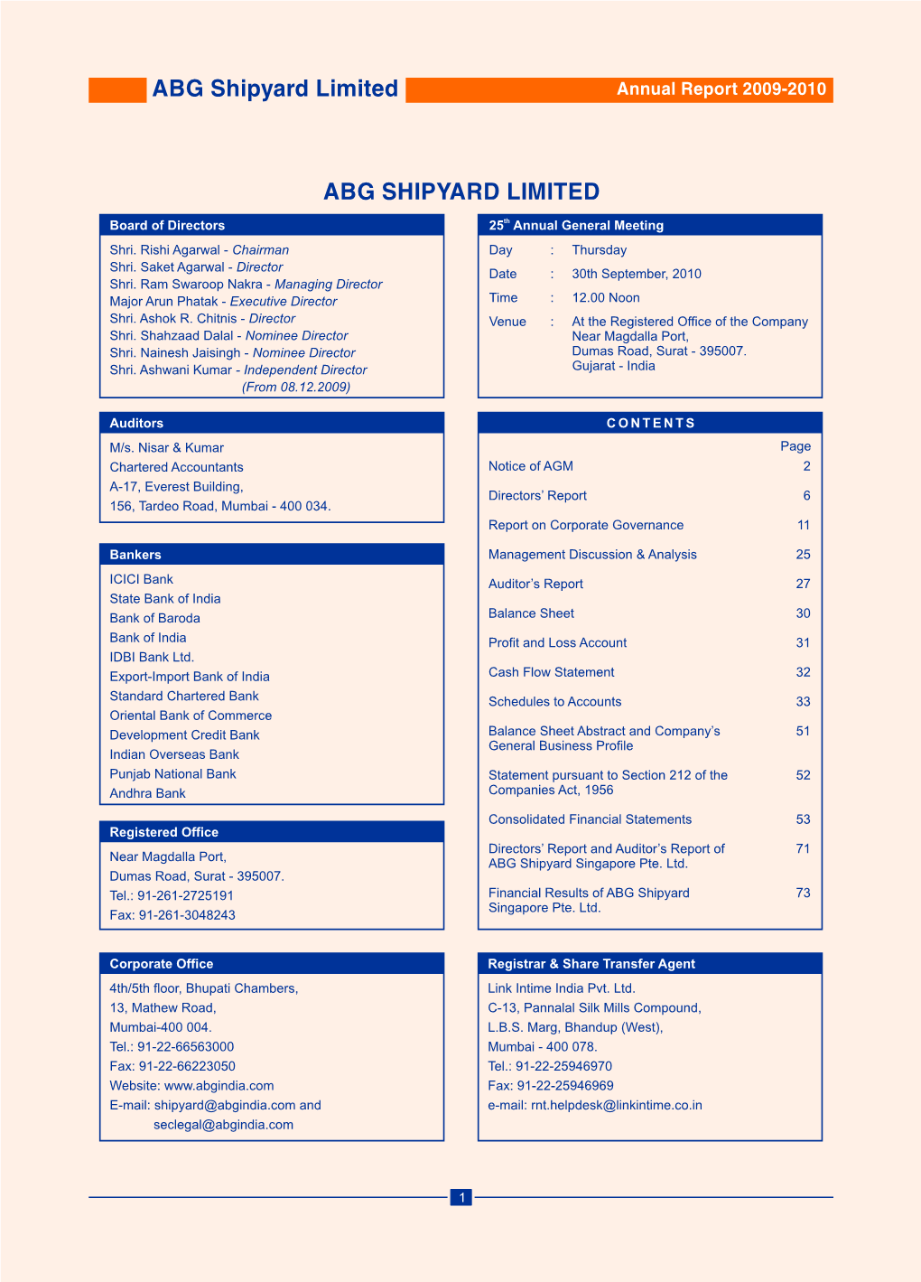 ABG Shipyard Limited Annual Report 2009-2010