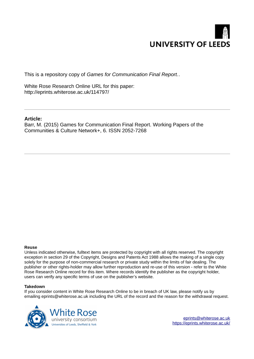 Games for Communication Final Report