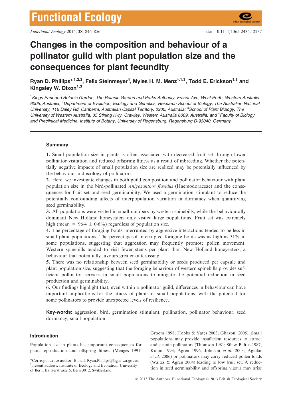 Changes in the Composition and Behaviour of a Pollinator Guild with Plant Population Size and the Consequences for Plant Fecundity