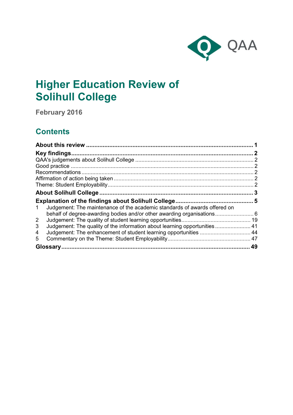 Higher Education Review of Solihull College February 2016