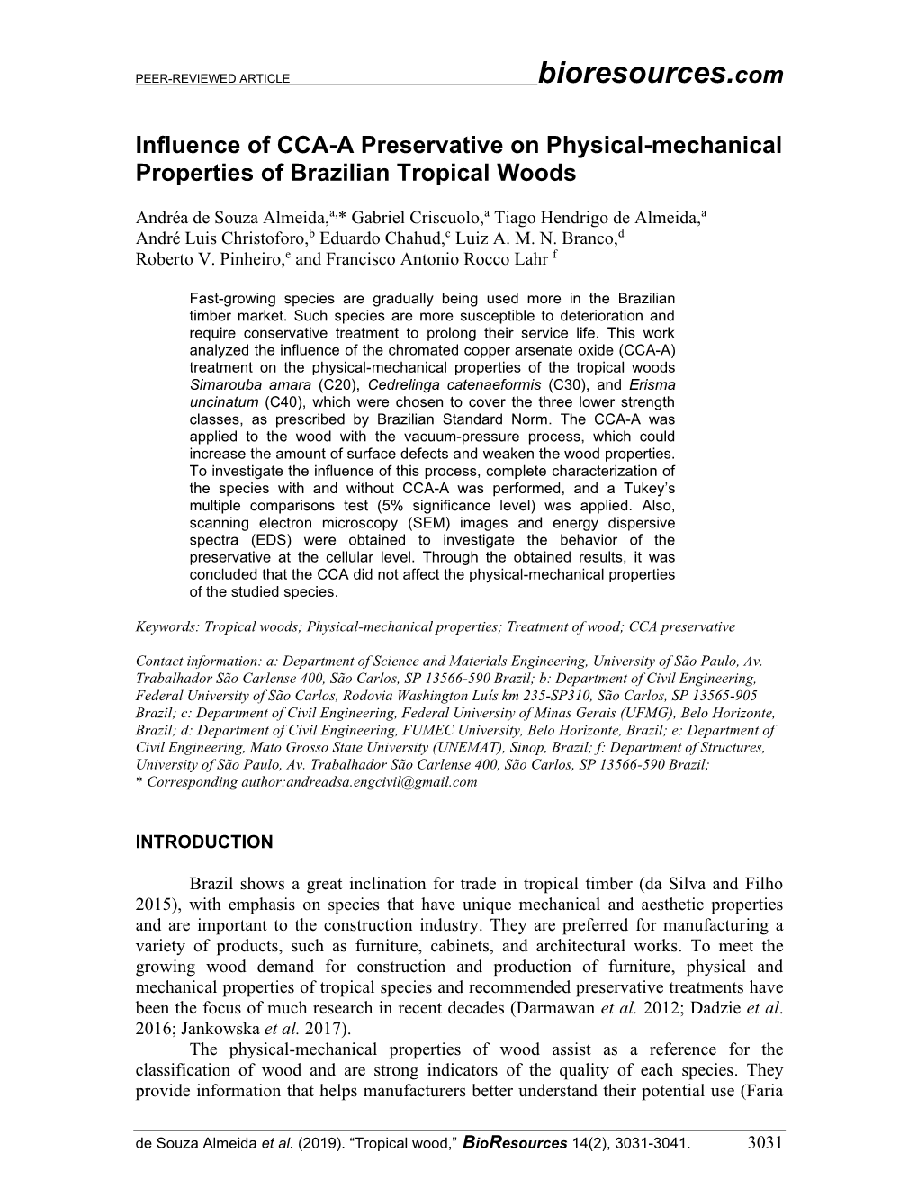 Influence of CCA-A Preservative on Physical-Mechanical Properties of Brazilian Tropical Woods
