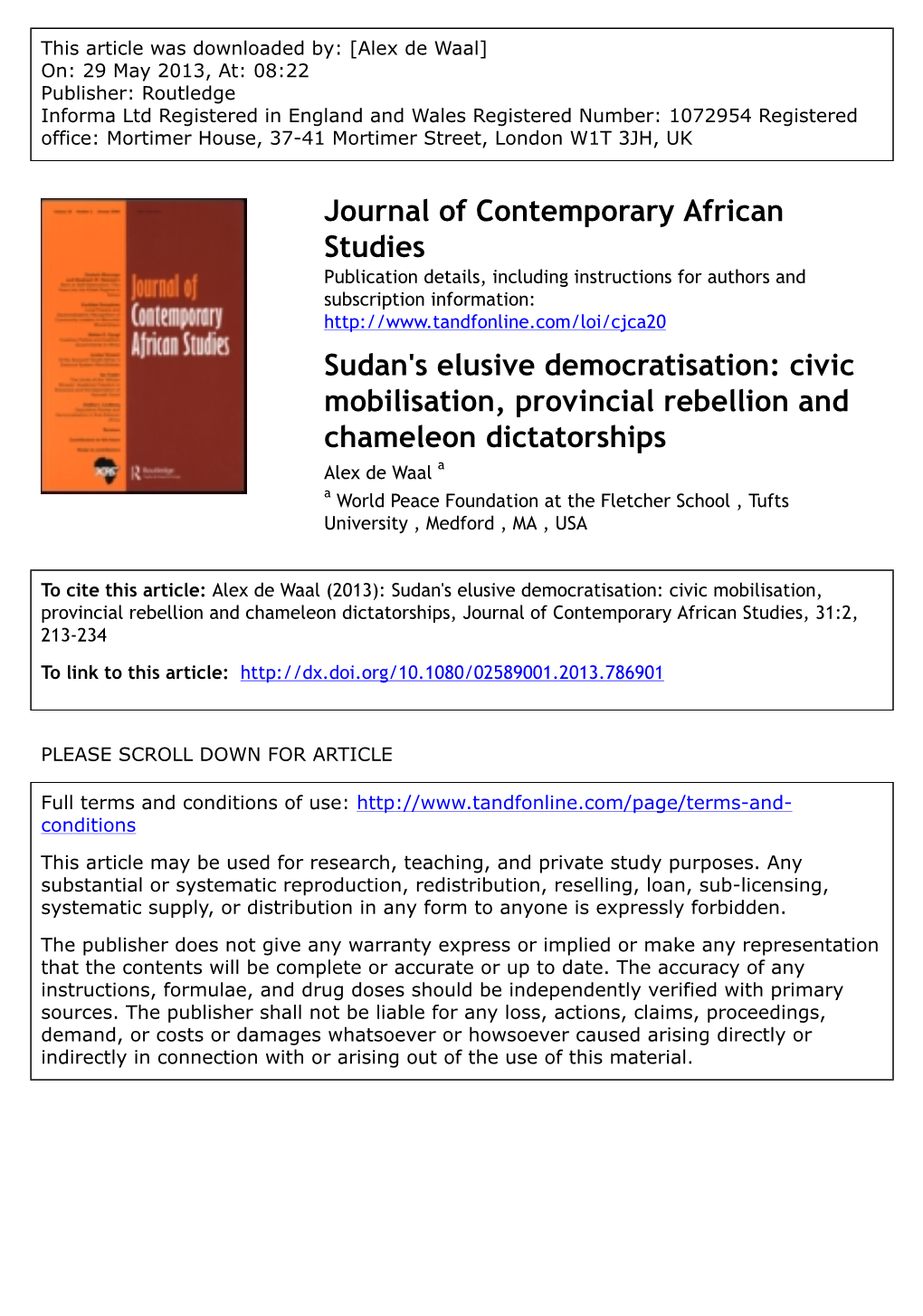 Sudan's Elusive Democratization' in 2013