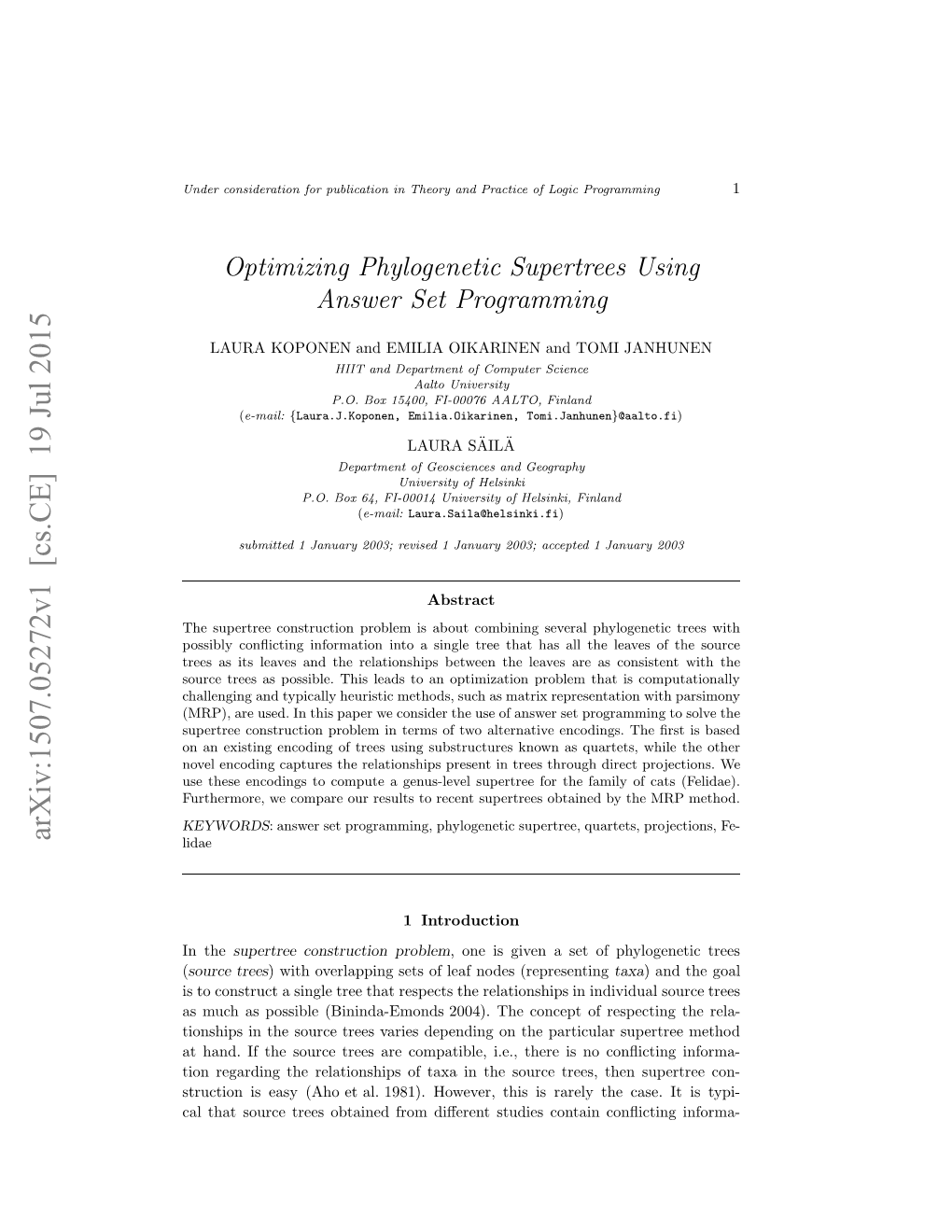 Optimizing Phylogenetic Supertrees Using Answer Set Programming 3