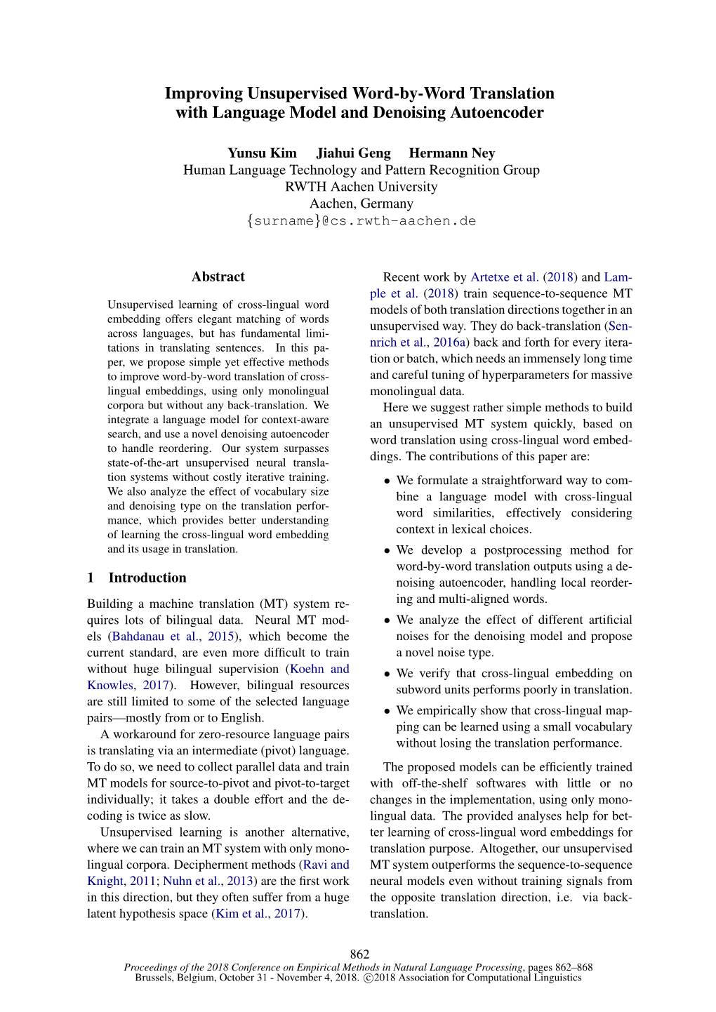 Improving Unsupervised Word-By-Word Translation with Language Model and Denoising Autoencoder