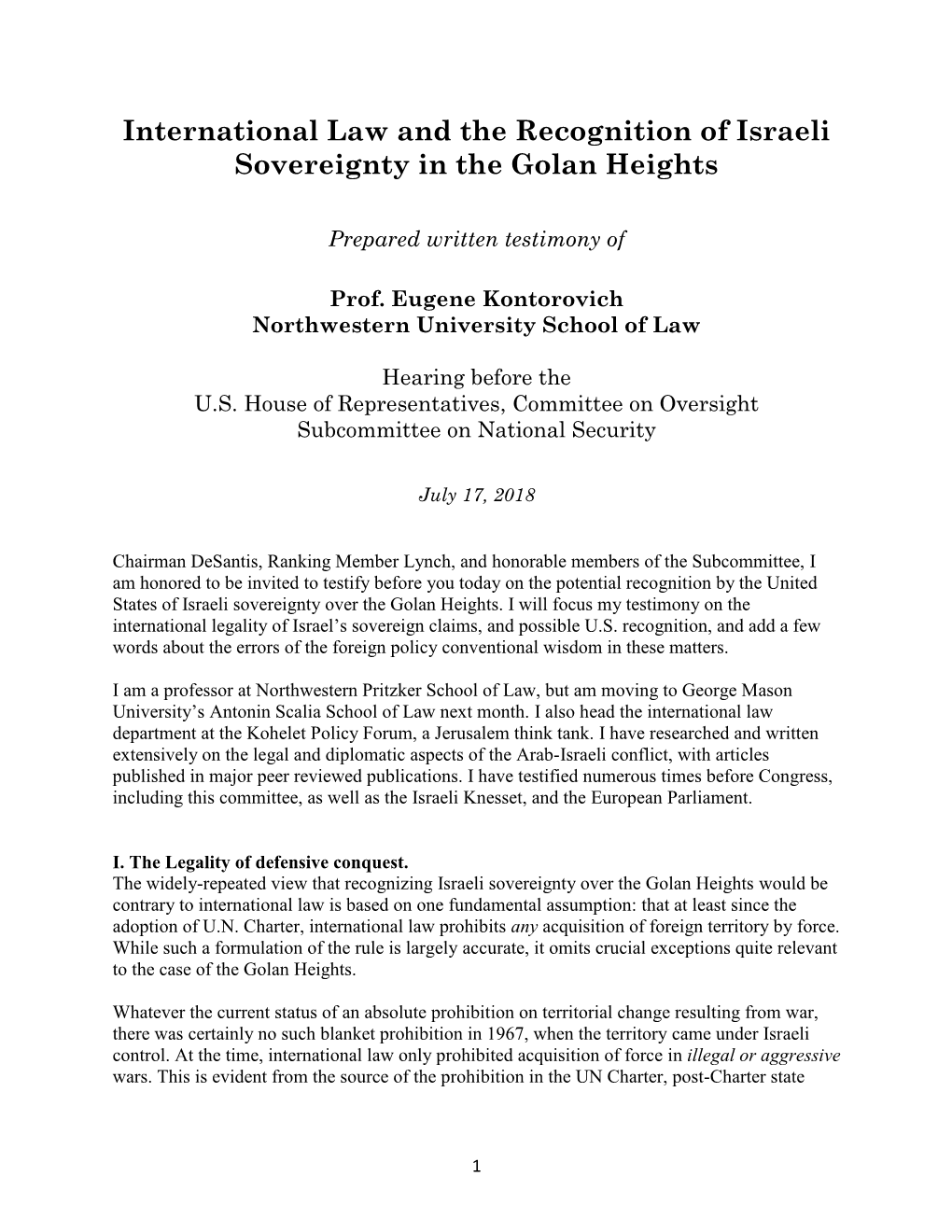 International Law and the Recognition of Israeli Sovereignty in the Golan Heights